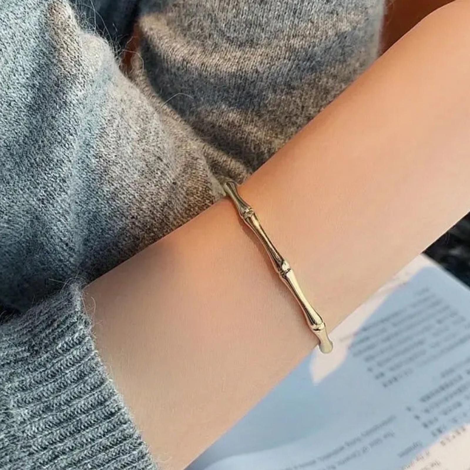 Designer Silver Bamboo Cuff Bangle Bracelet NWT Size ONE SIZE - 2 Thumbnail
