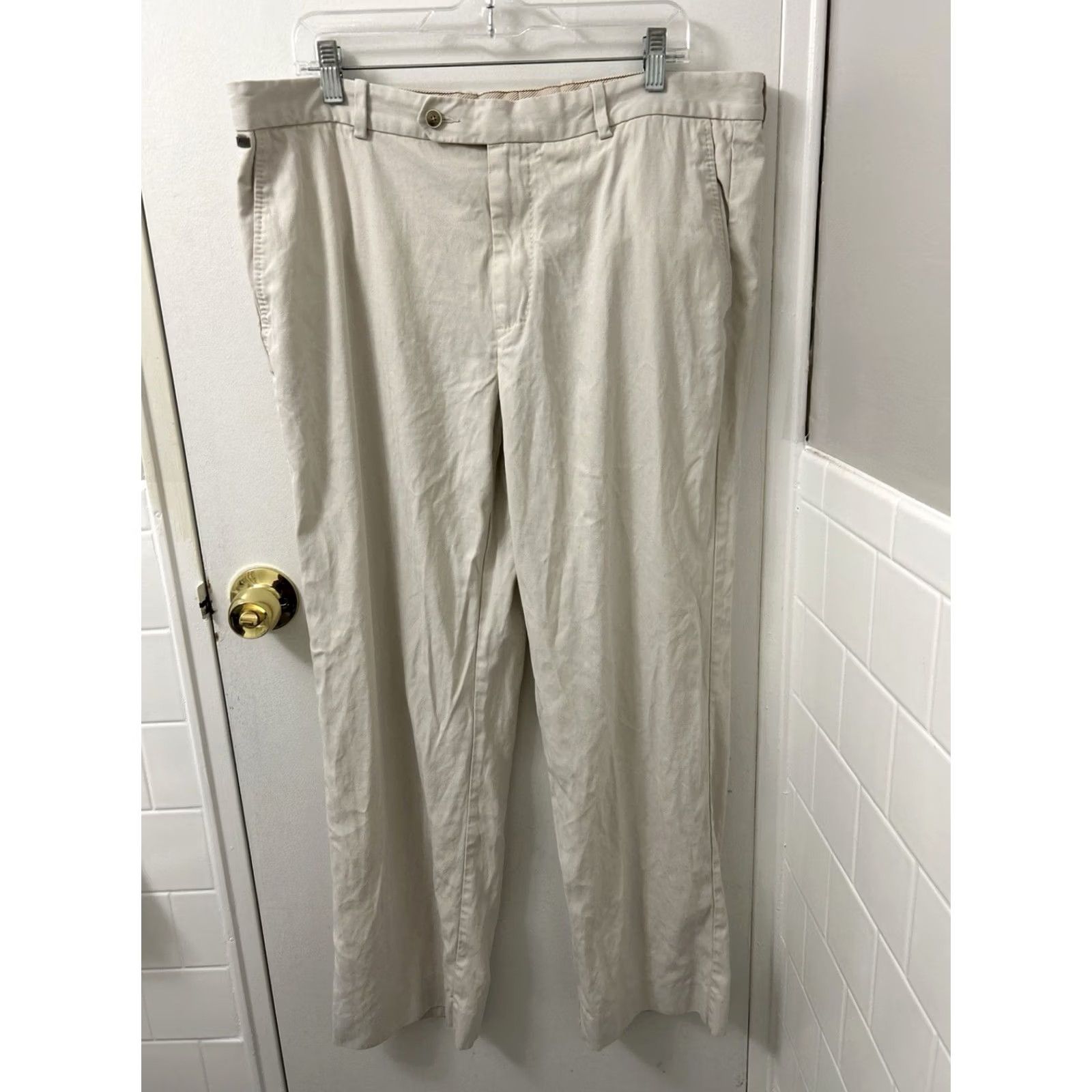 Tommy Bahama Tommy Bahama Pants Mens 38x31 Beige Silk Chino Herringbone Flat Front Logo Zipper Button Trousers Size US 38 / EU 54 - 2 Thumbnail