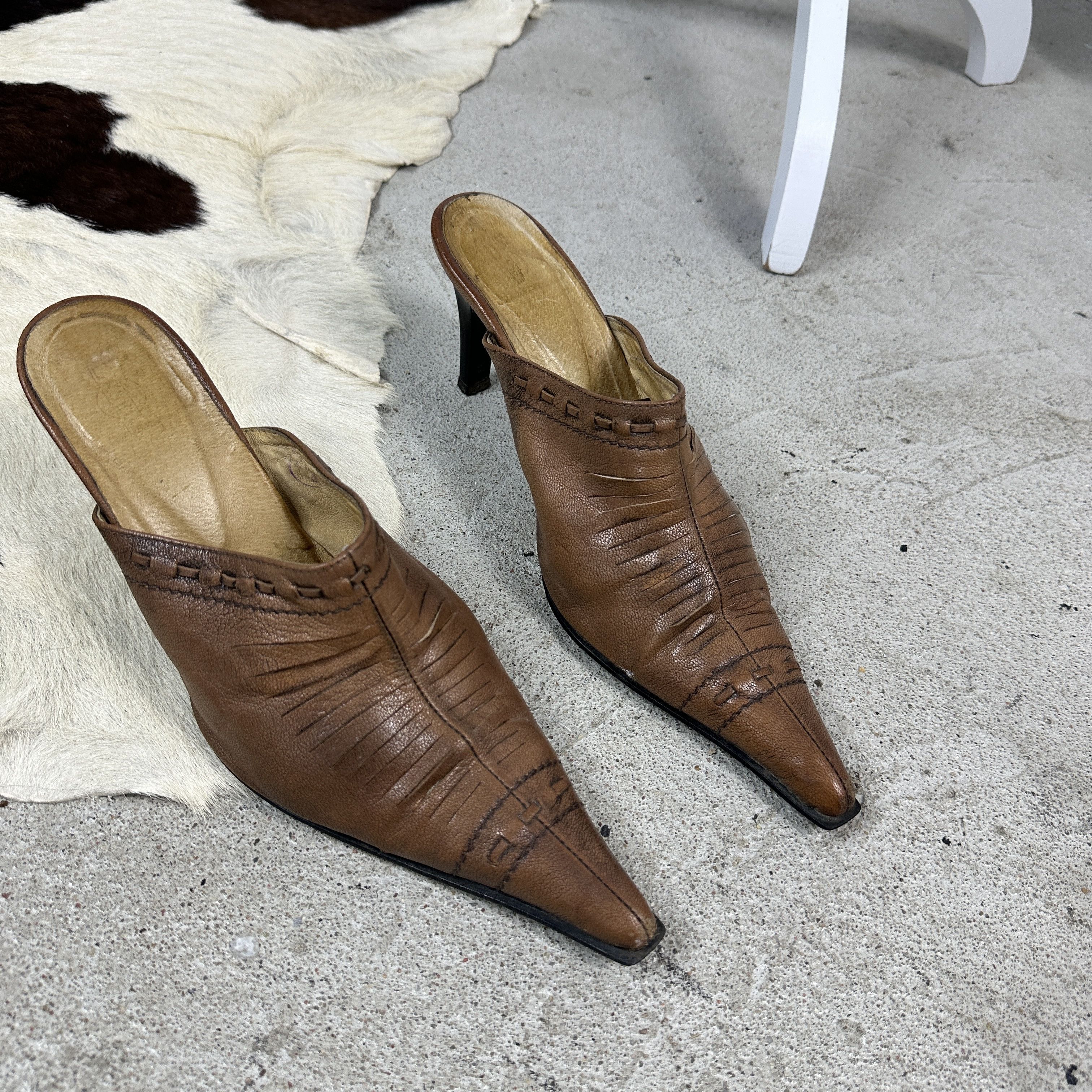 Vintage Vintage Y2K Avant Garde Leather Mules Size US 9 / IT 39 - 2 Thumbnail