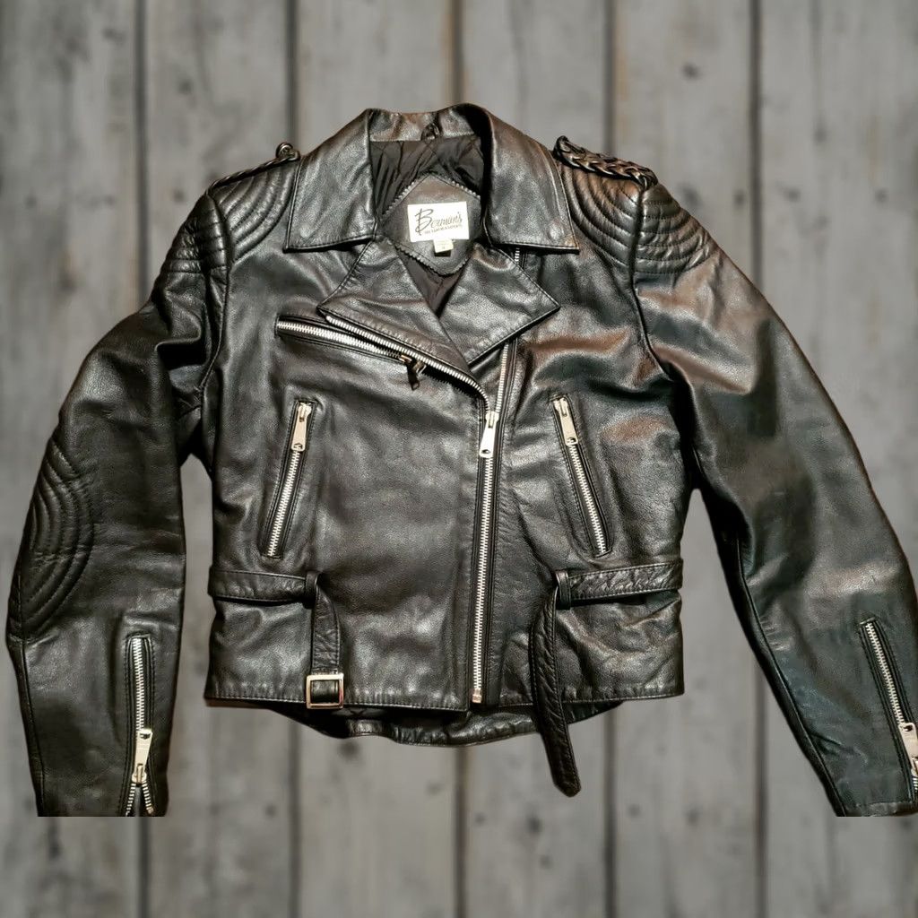 Ben Sherman VINTAGE Bermans Leather Bomber Jacket Women's 12 Black Cafe Racer Motorcycle Style Bomber Jacket Womens Size XL / US 12-14 / IT 48-50 - 1 Thumbnail