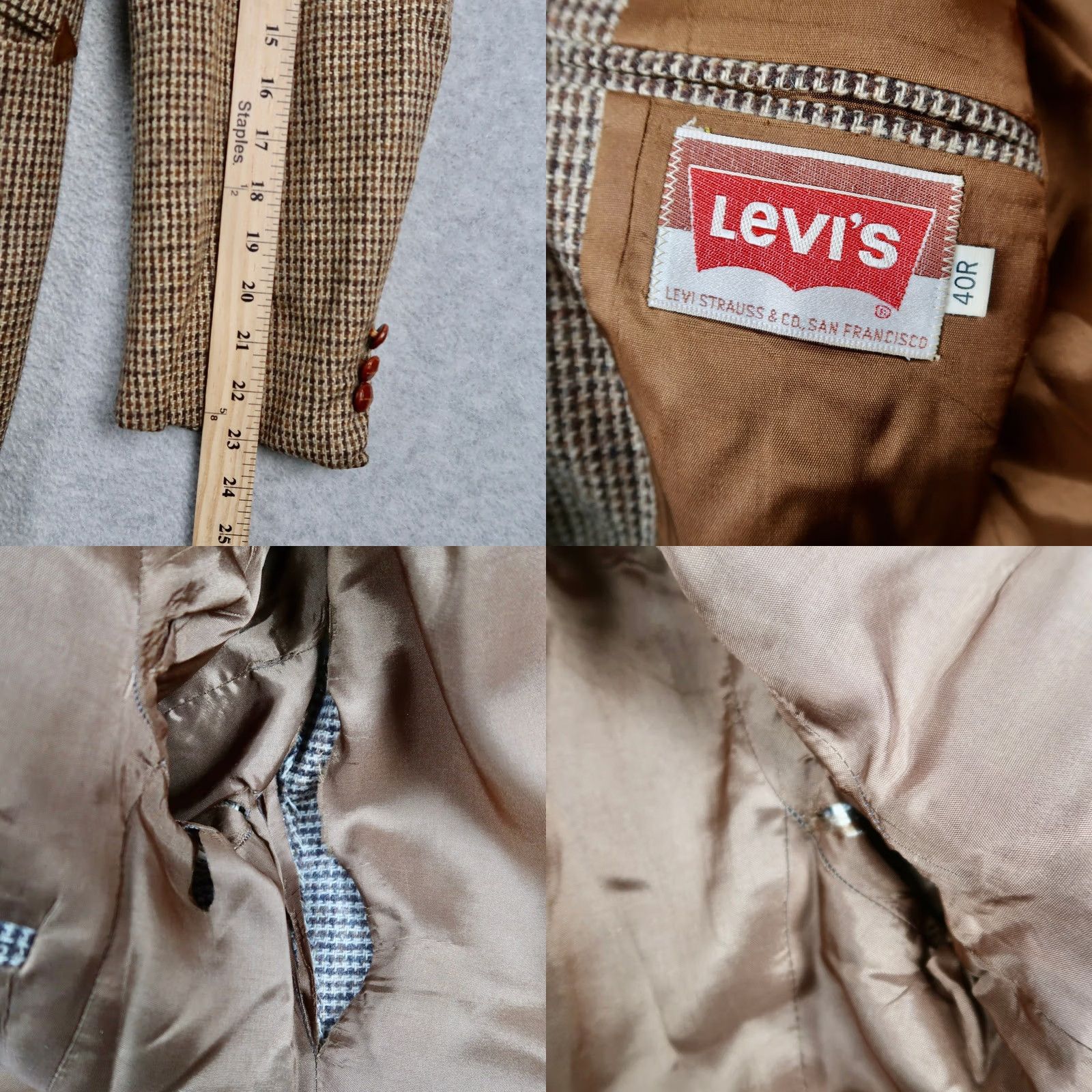 Levi's VINTAGE 70s Levis Mens Brown Houndstooth Sport Coat Blazer 40R Size 40R - 9 Thumbnail