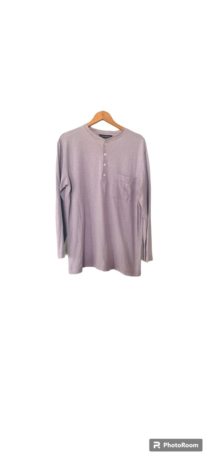 image of Vintage YSL Long Sleeve Pocket Shirt in Grey, Men's (Size Medium)