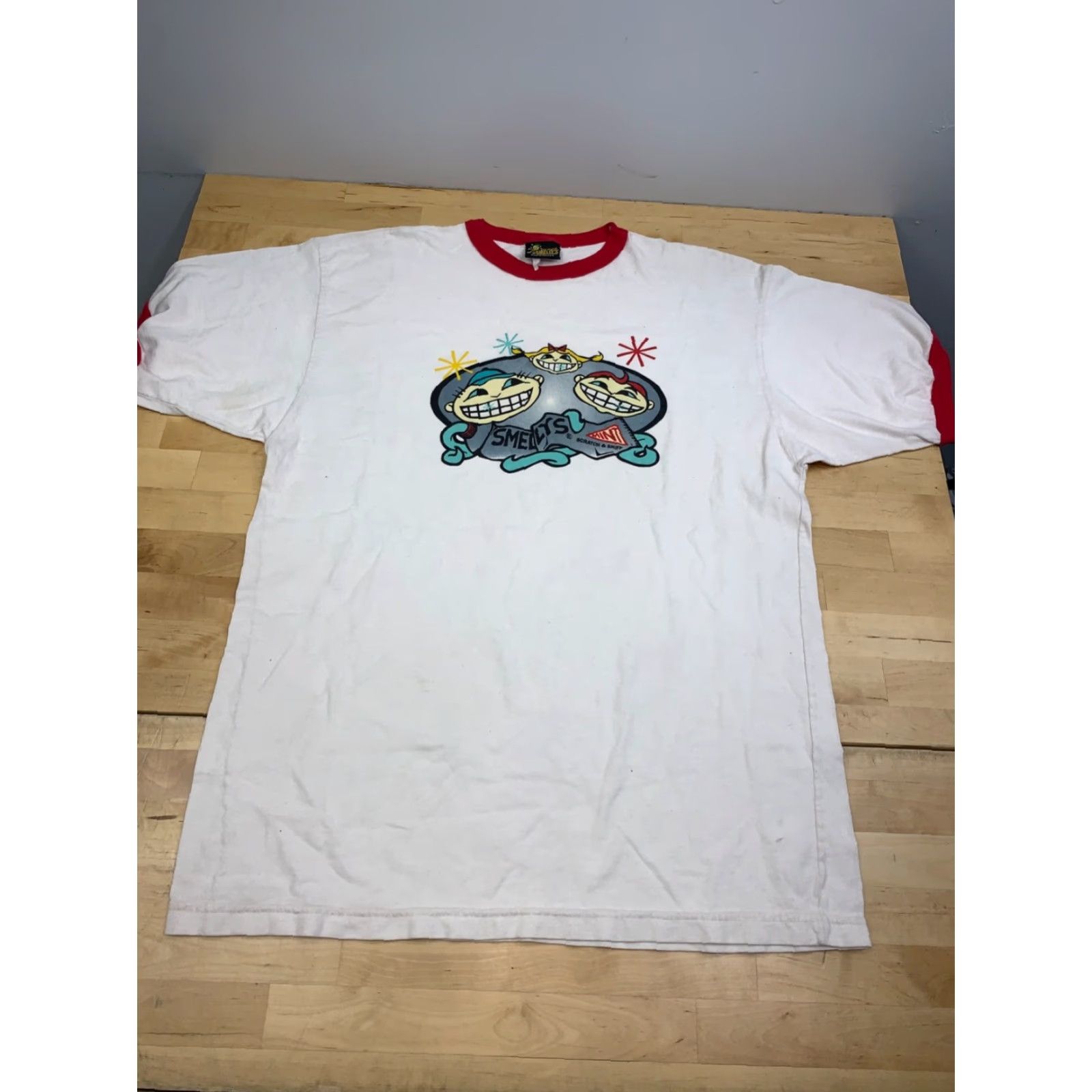 Vintage VINTAGE Smelly's Smell & Sniff Ringer Shirt Mens L White Cotton Graphic USA 12561 Mens T-Shirt Funny USA 80s 90s Size US L / EU 52-54 / 3 - 4 Thumbnail