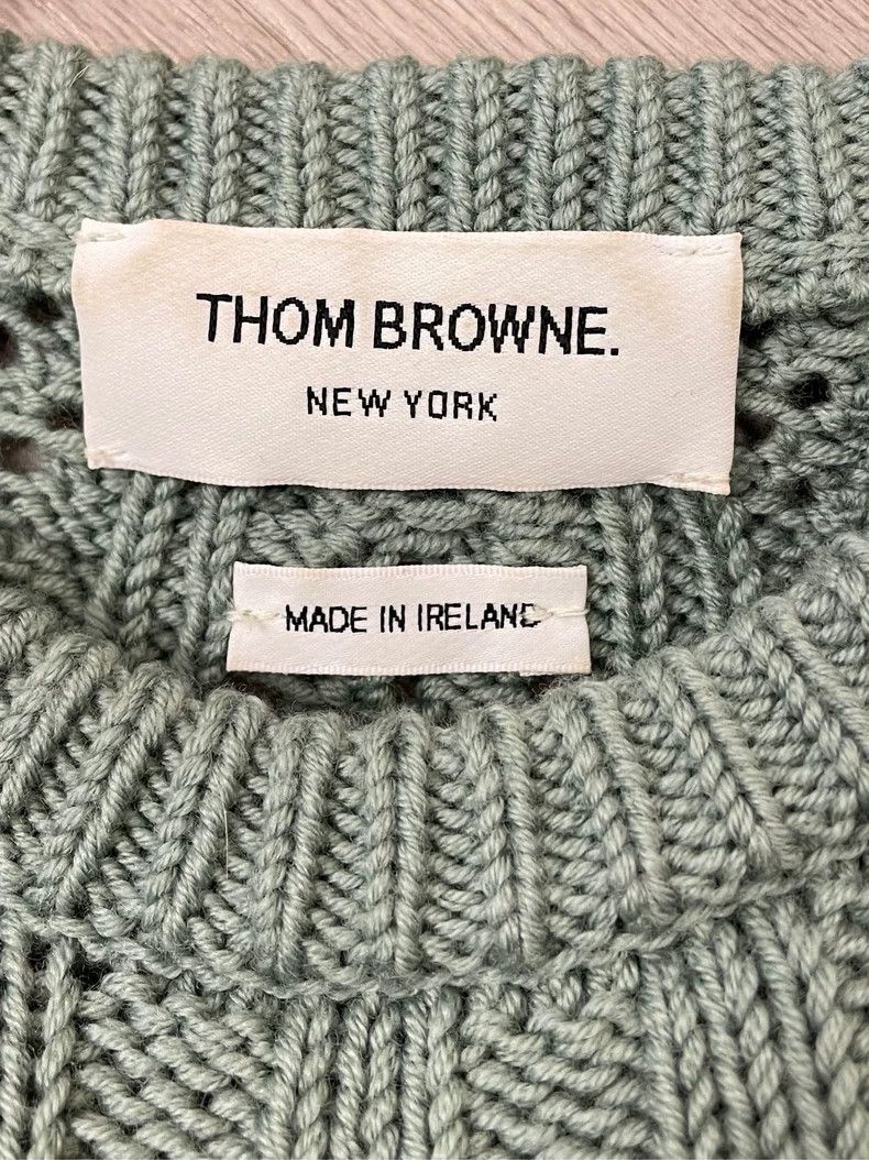 Thom Browne Thom browne Turquoise four-striped round-neck wool sweater Size XS / US 0-2 / IT 36-38 - 5 Thumbnail
