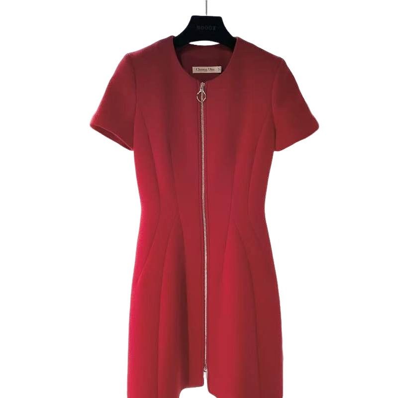 Dior Red Wool Zip Front Mini Dress Size FR 36