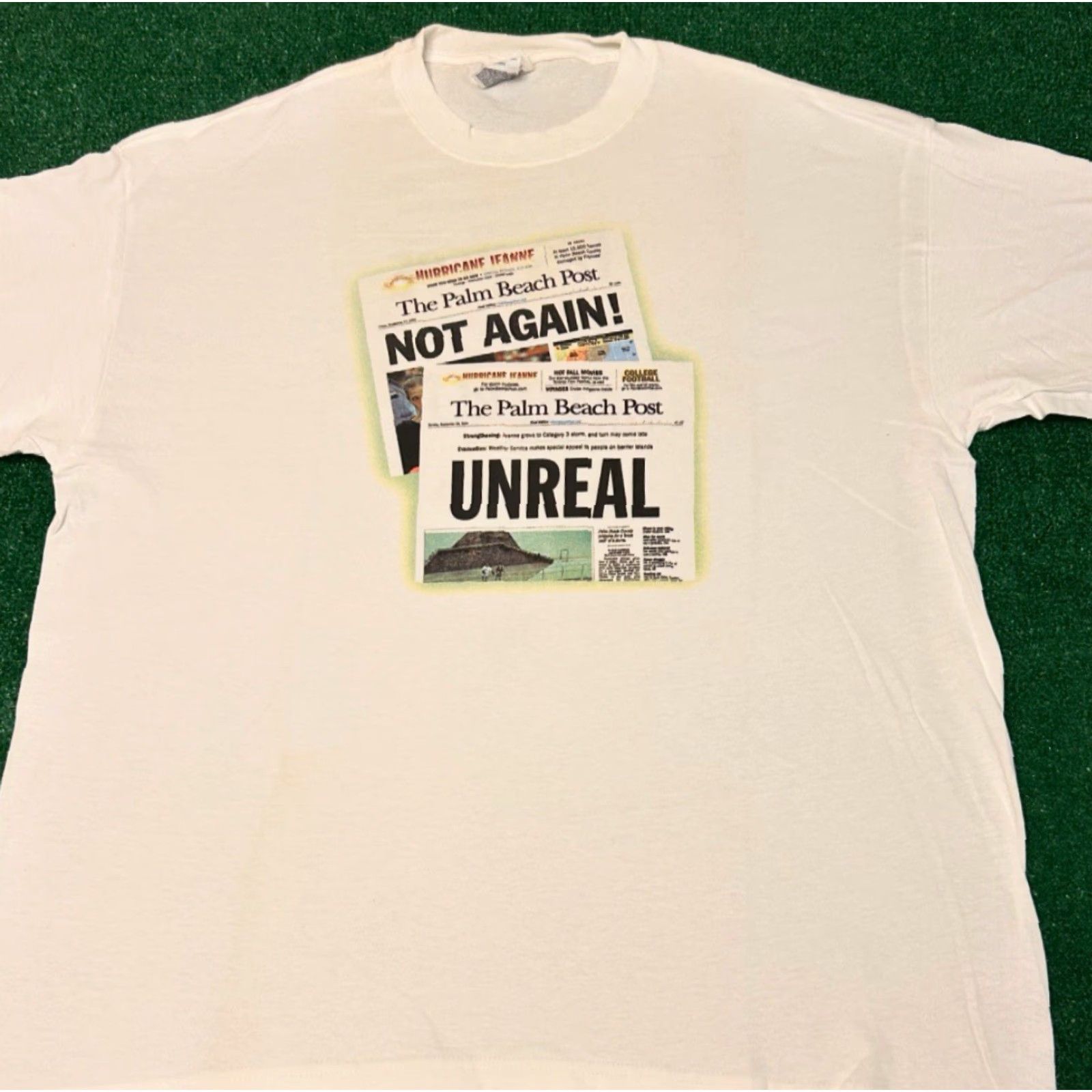 Vintage VINTAGE Florida Hurricane Palm Beach News Paper VTG Shirt Mens XL White 90s Y2K Nature Hip Hop Shirt Mens XL Size US XL / EU 56 / 4 - 4 Thumbnail