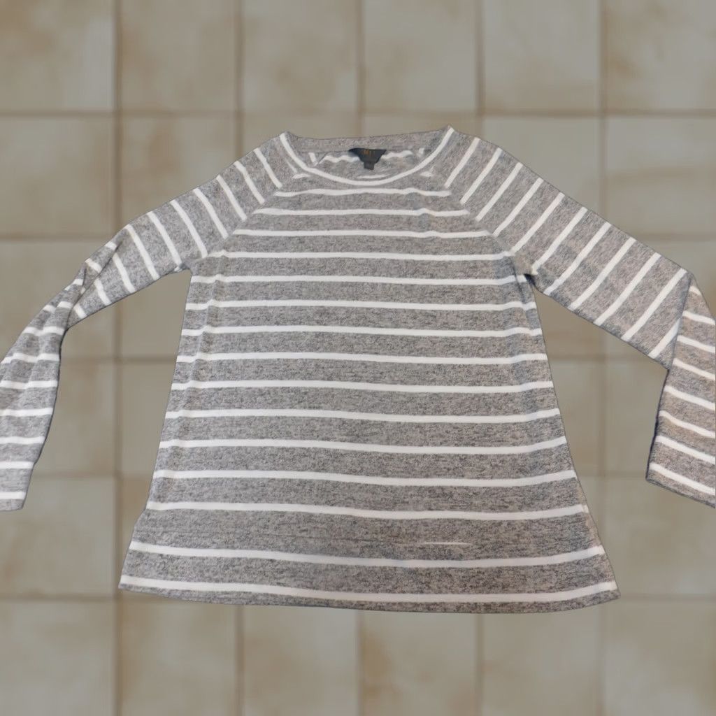 Vintage 41Hawthorn Sweater Pullover Dolman Sleeve L Gray Striped Crew Neck Women's Regular Knit Lightweight Vintage No Size L / US 10 / IT 46 - 1 Thumbnail
