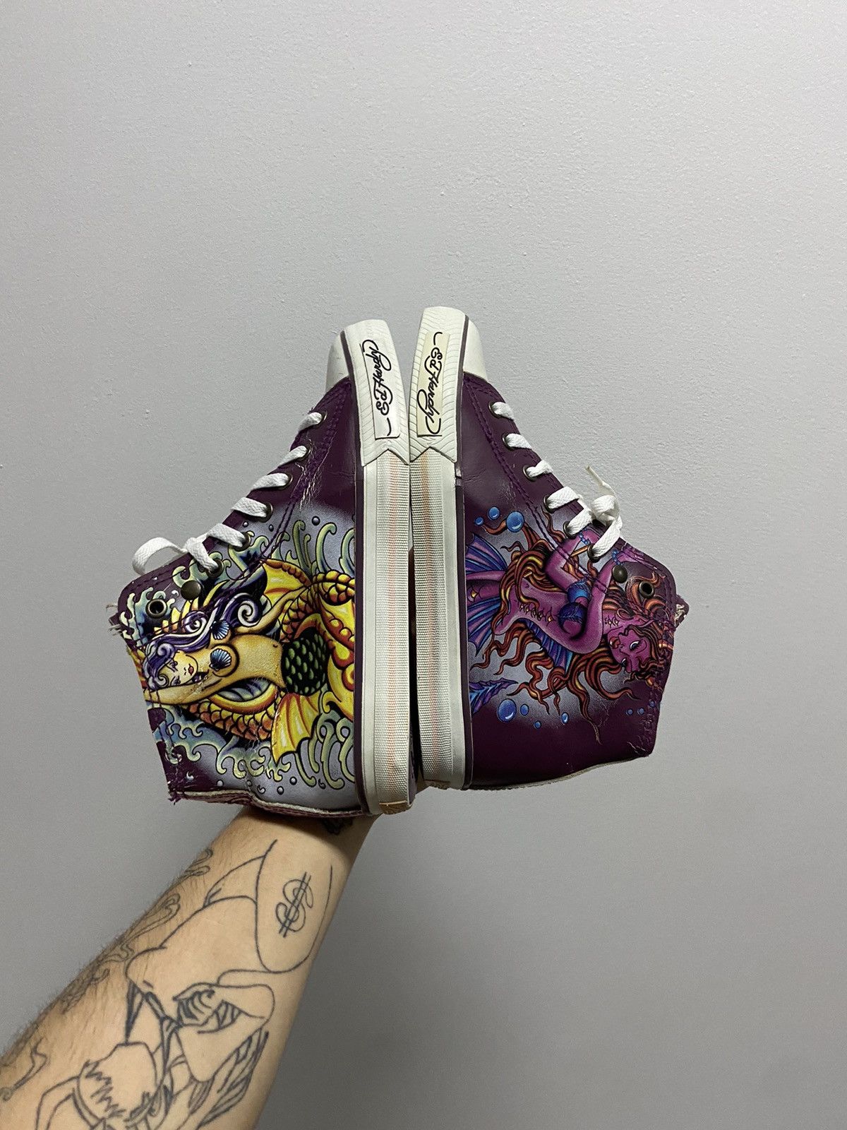 Ed Hardy × Vintage Ed Hardy vintage hi Top Sneakers print logo girl mermaid 🧜‍♀️ Size US 7 / IT 37 - 7 Thumbnail