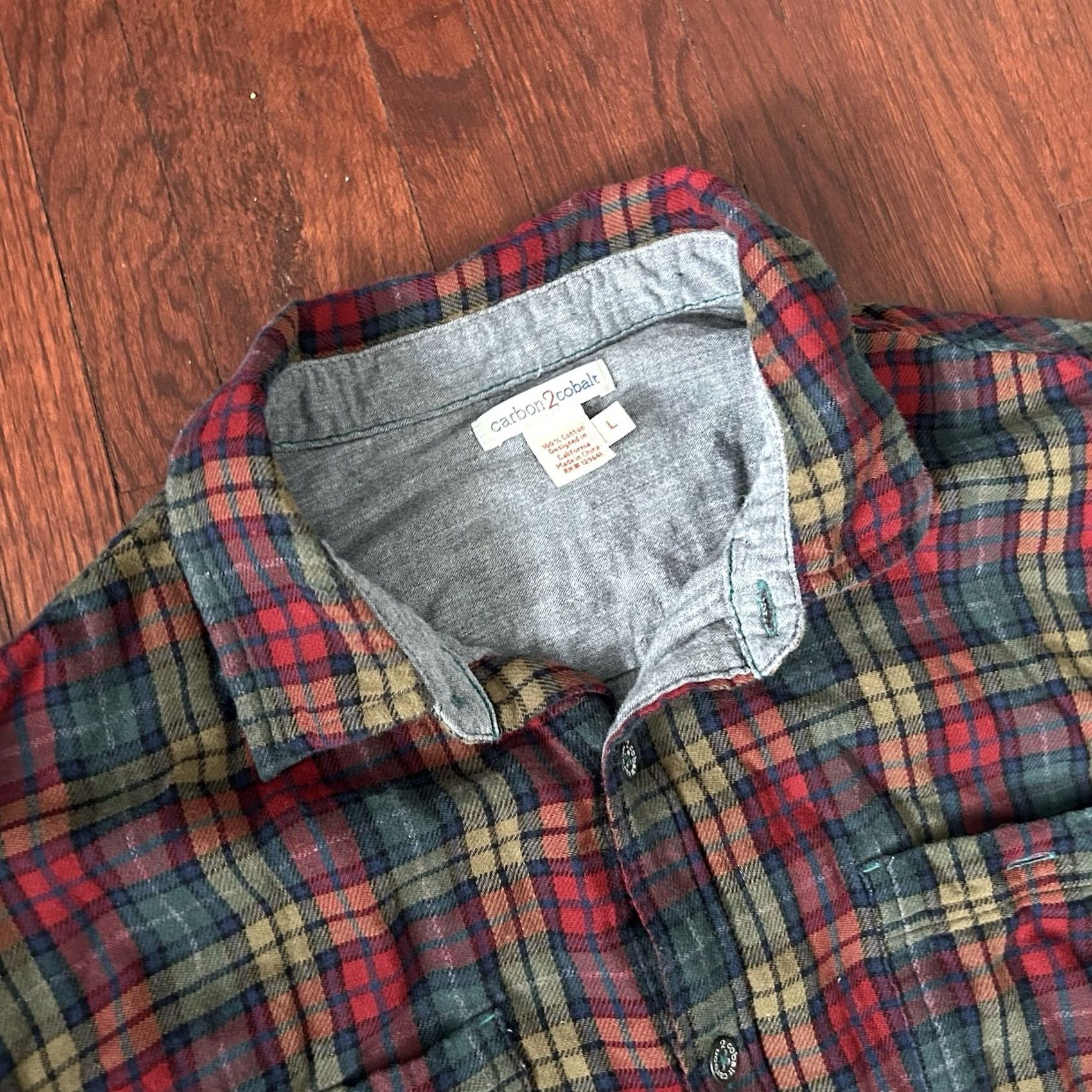 Carbon2Cobalt Carbon 2 Cobalt Flannel Shirt Large Plaid 100% Cotton Casual Button-Front Shirt Mens L Multicolor Black Red Green Blue Size US L / EU 52-54 / 3 - 2 Thumbnail