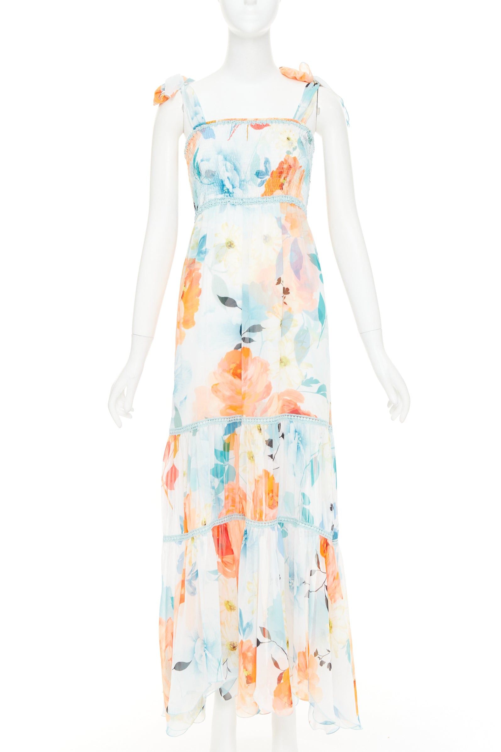 Charo Ruiz CHARO RUIZ Artemis white multicolor viscose blend floral print tie maxi dress S Size S / US 4 / IT 40 - 1 Thumbnail