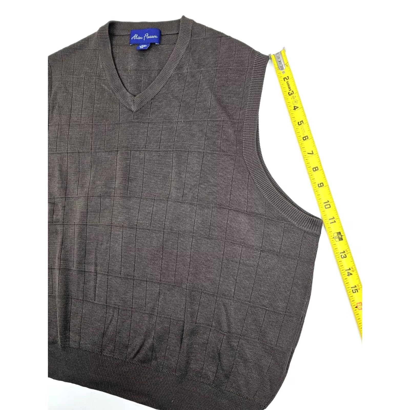 Vintage Alan Flusser 100% Silk Sweater Vest Men XXL Brown Geometric V-Neck Windowpane Shirt Vest Mall Size US XXL / EU 58 / 5 - 6 Thumbnail
