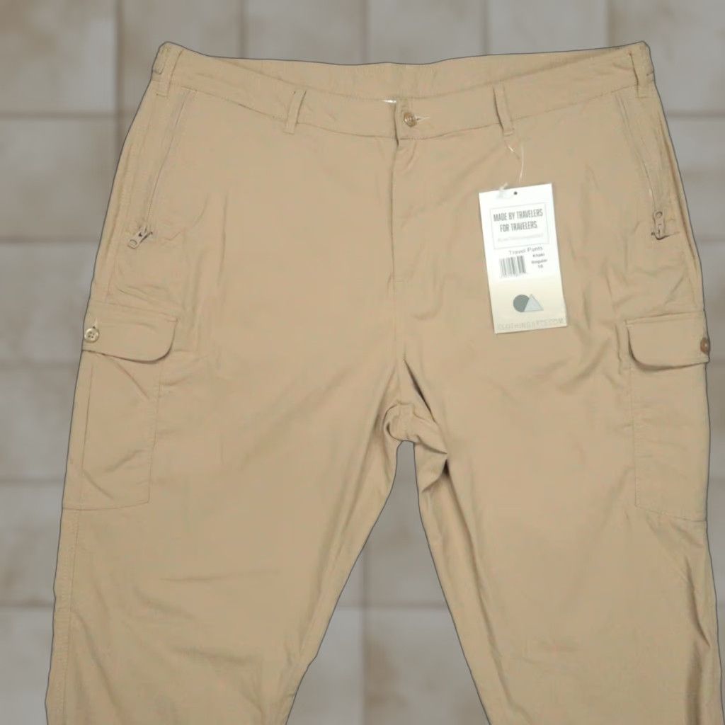 Vintage Clothing Arts Pants Womens 18 Khaki Tan Travel Hiking Outdoor Cargo Pockets Stretch Beige Beige? Size 40" / US 18 - 1 Thumbnail
