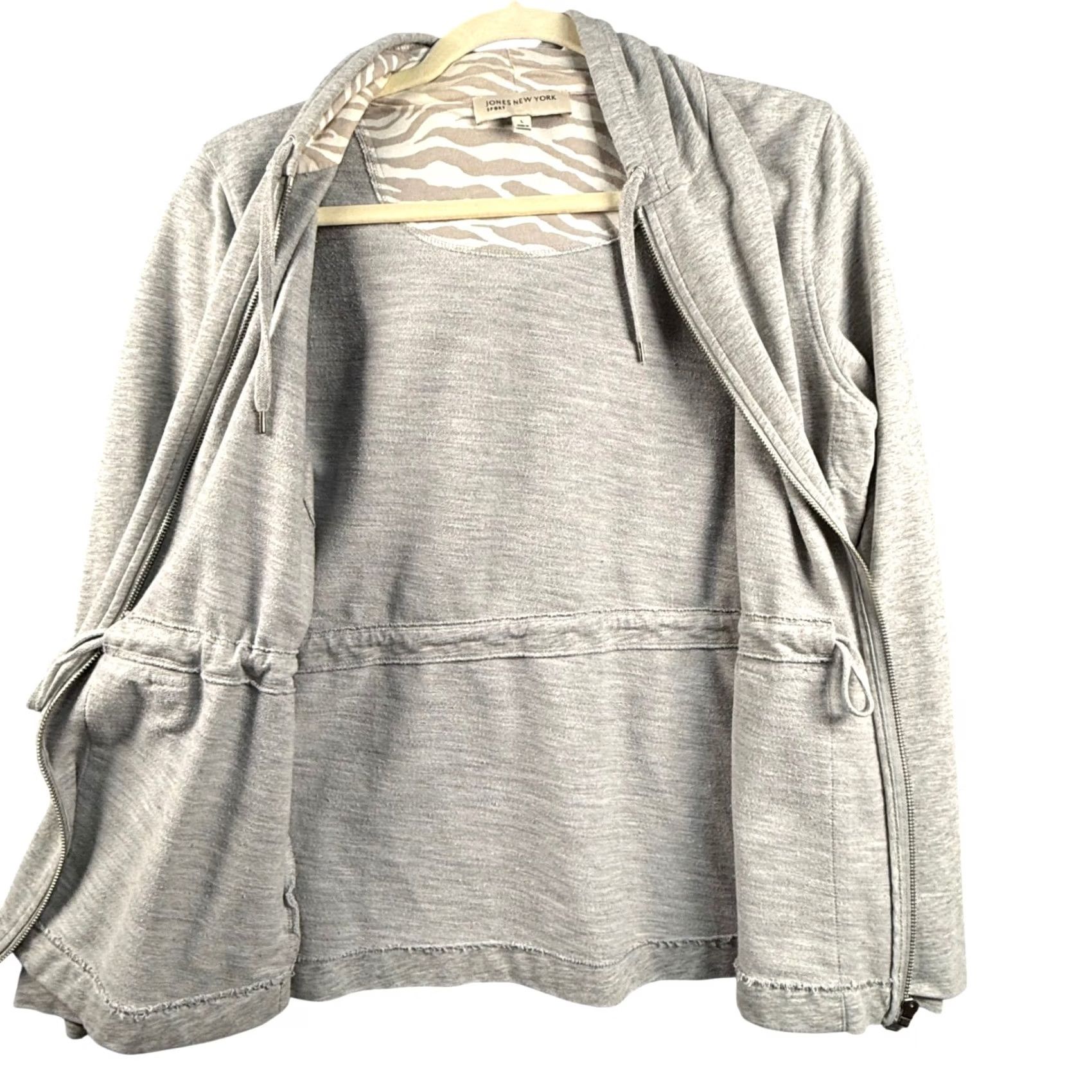 Jones New York Jones New York Sport Hoodie Shirt Womens L Gray Full Zip Hooded Lightweight Lined Pockets Zebra Print Hood Lining - Size L / US 10 / IT 46 - 5 Thumbnail