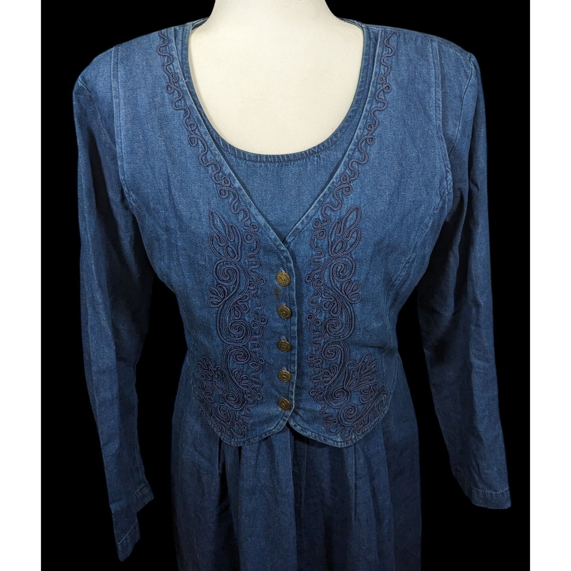 Other Vintage 90s Carol Anderson Denim Maxi Dress With Attached Ve Size XL / US 12-14 / IT 48-50 - 3 Thumbnail