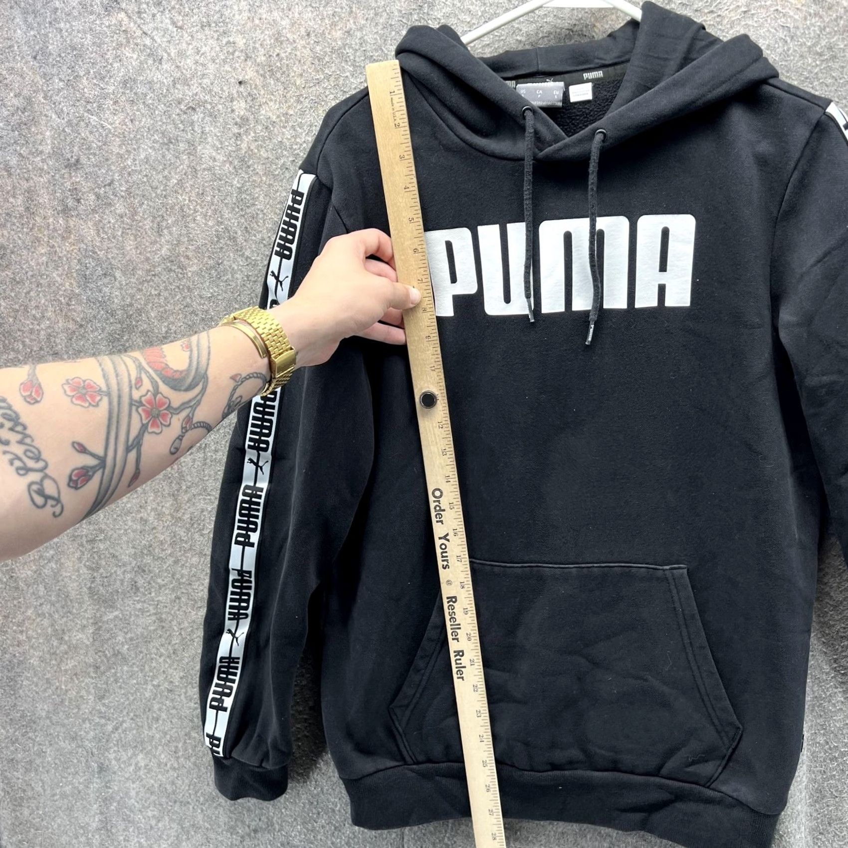 Puma Puma Hoodie Mens Small Black Logo Tape Sleeve Pullover Athletic Sweatshirt Size US S / EU 44-46 / 1 - 5 Thumbnail