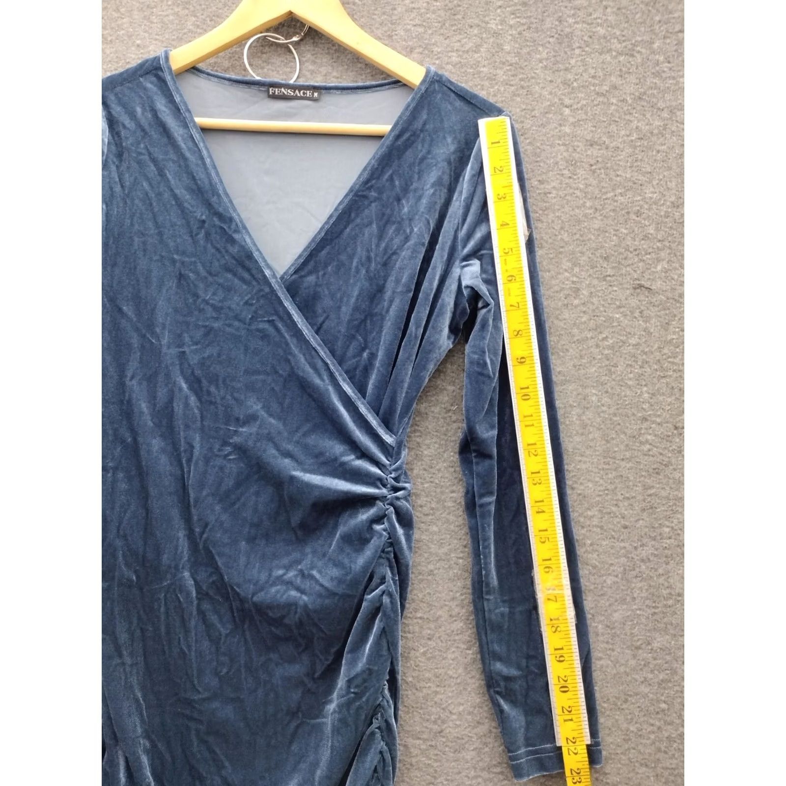 Velvet FENSACE Velvet Blue Dress M Velvet Blue Dress V Neck Bodycon Ruched Mini Cocktail Formal Party/Wedding Women Long Sleeve NS Size M / US 6-8 / IT 42-44 - 5 Thumbnail