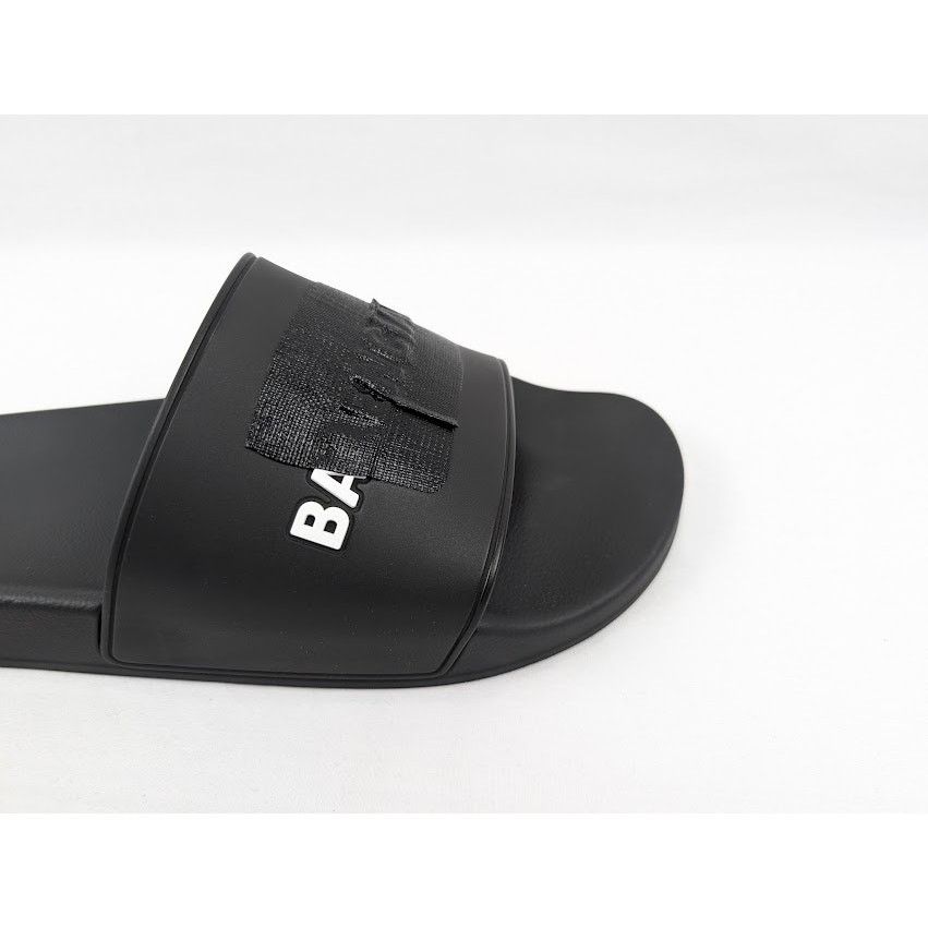 Balenciaga o1rshd1 Pool Logo Slides in Black/White Size US 12 / EU 45 - 3 Thumbnail