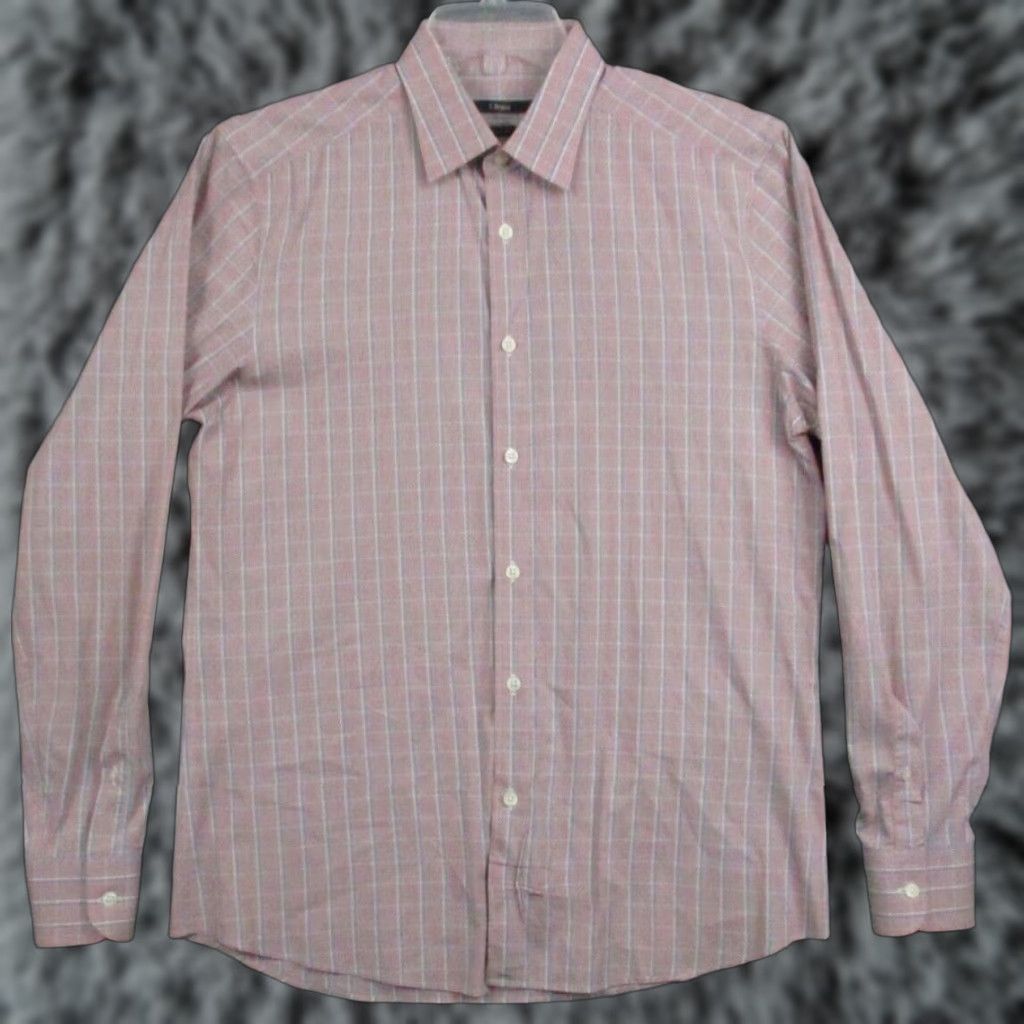 Z Zegna Z Zegna Dress Shirt Men Salmon Plaid Long Sleeve Stretch 41 / 16 Drop 8 Fit Size 42R - 1 Thumbnail