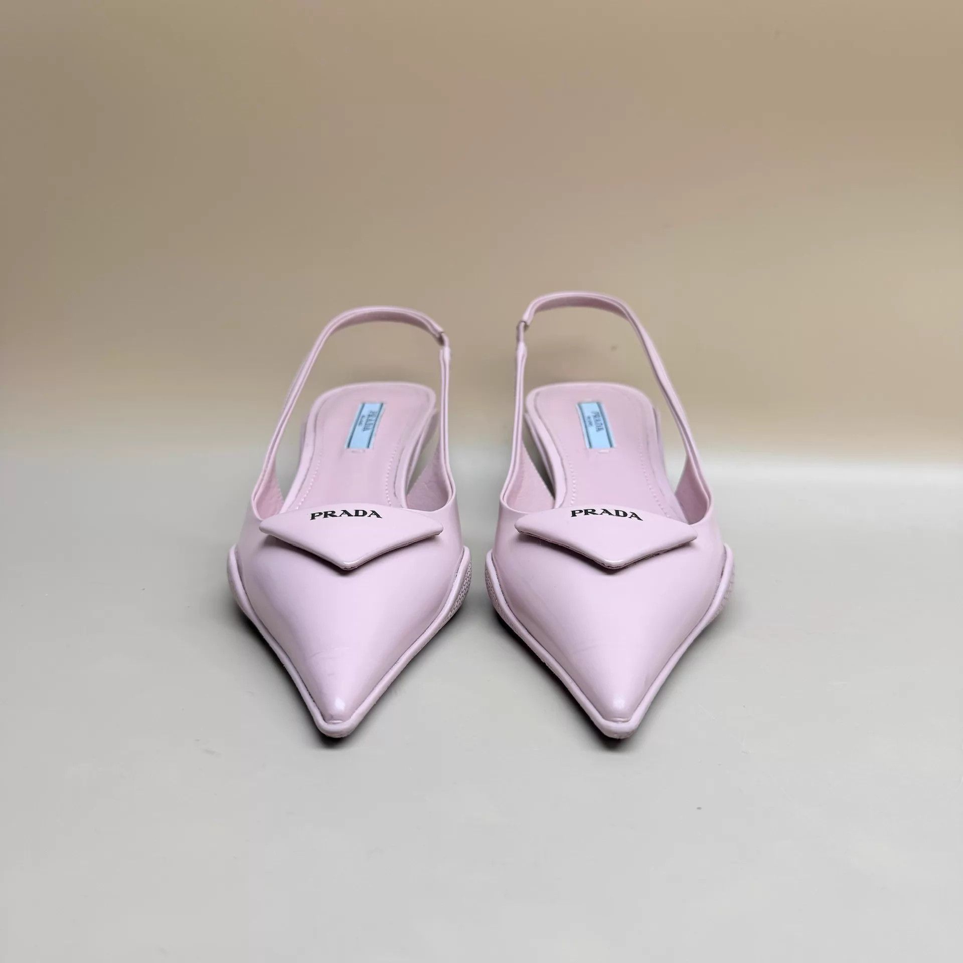Prada Prada Light Pink Triangle Logo Heels 36 (95New) Size US 5.5 / IT 35.5 - 2 Thumbnail