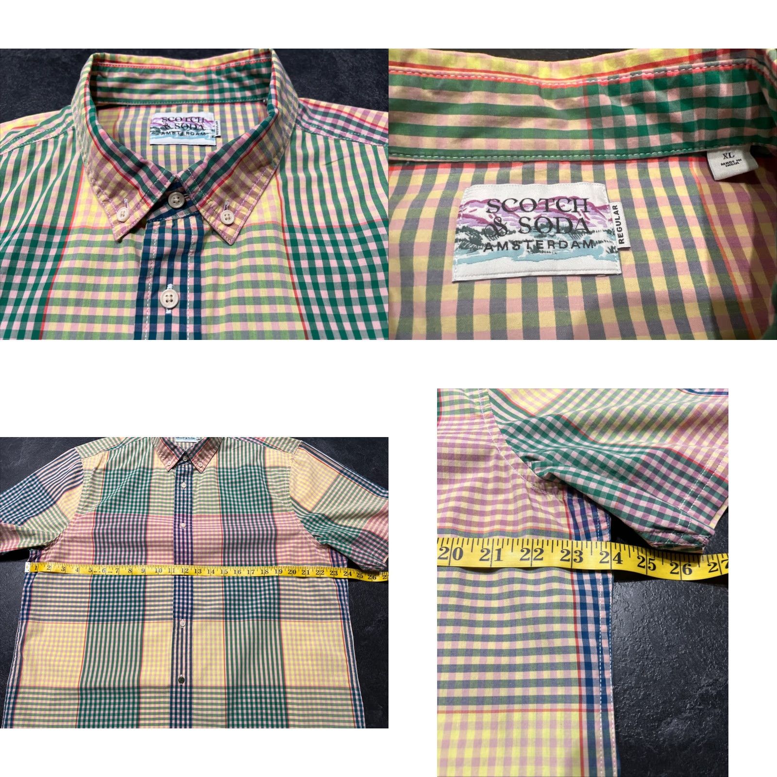Scotch & Soda SCOTCH & SODA Shirt Button-Up Plaid Short Sleeve XL Men Multicolor Cotton Blend Casual Casualwear 90s Beach Colorful Patterned Shirt Mens XL Size US XL / EU 56 / 4 - 8 Thumbnail