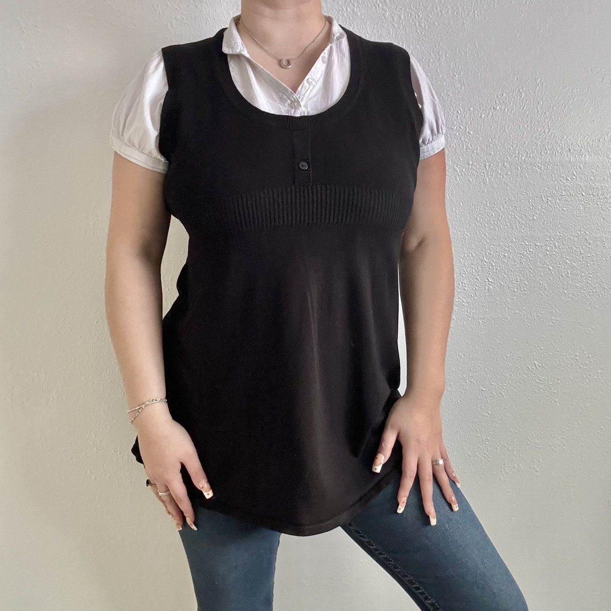 Other DEBBIE MORGAN Vintage Black White Knit Milkmaid Academia Top Size L / US 10 / IT 46 - 3 Thumbnail