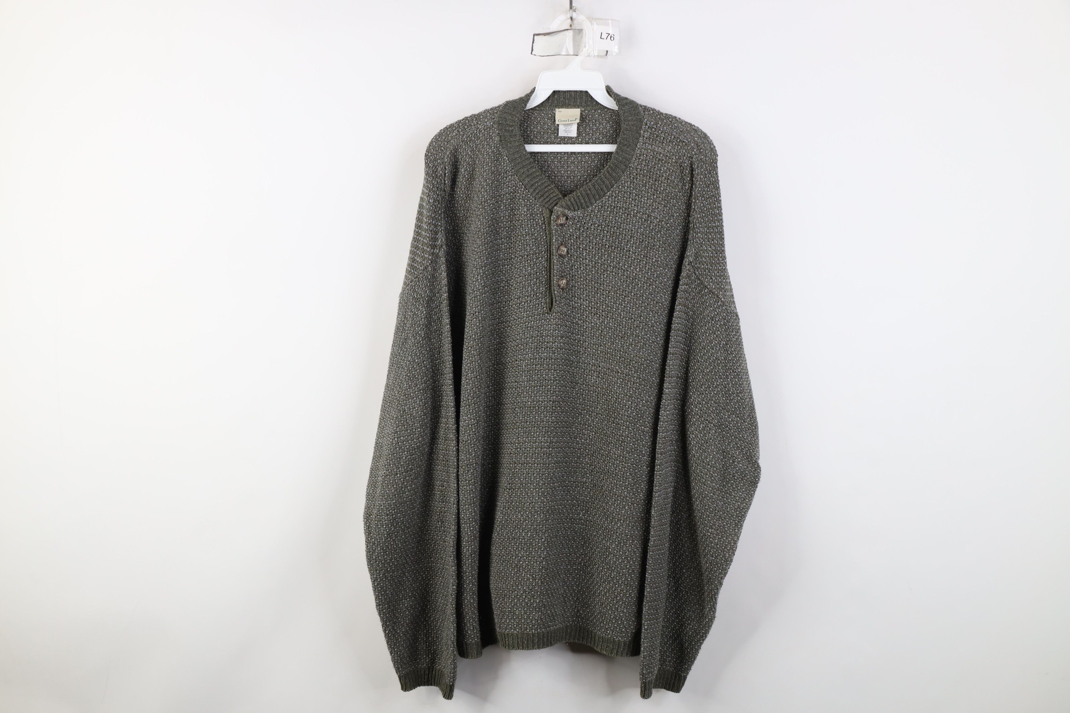 Vintage 90s Streetwear Thermal Knit Henley Sweater Green USA