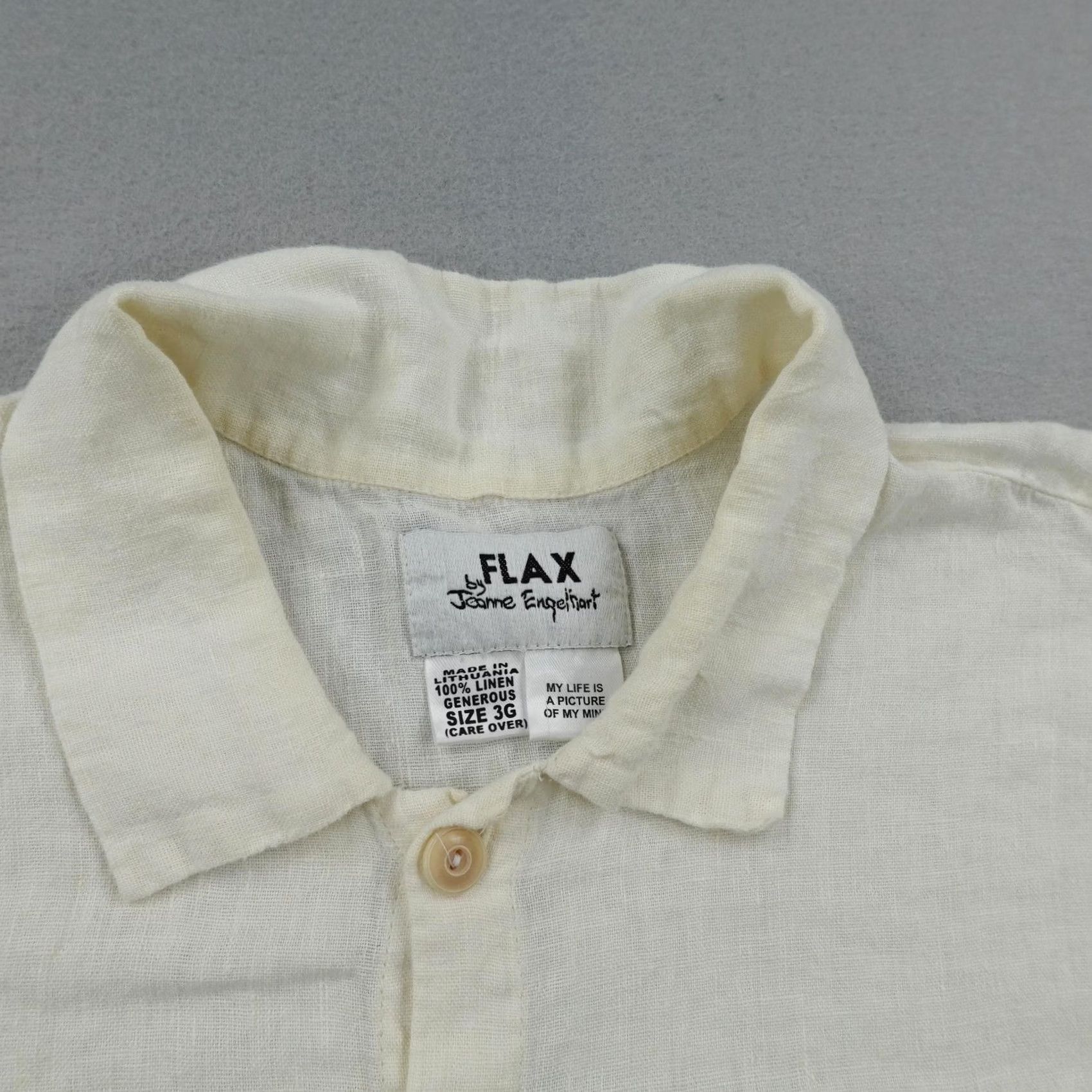 FLAX FLAX Shirt Womens 3G White Linen Button-Up Tunic Oversized Loose Fit Lagenlook Bohemian Casual Size XXL / US 16-18 / IT 52-54 - 2 Thumbnail