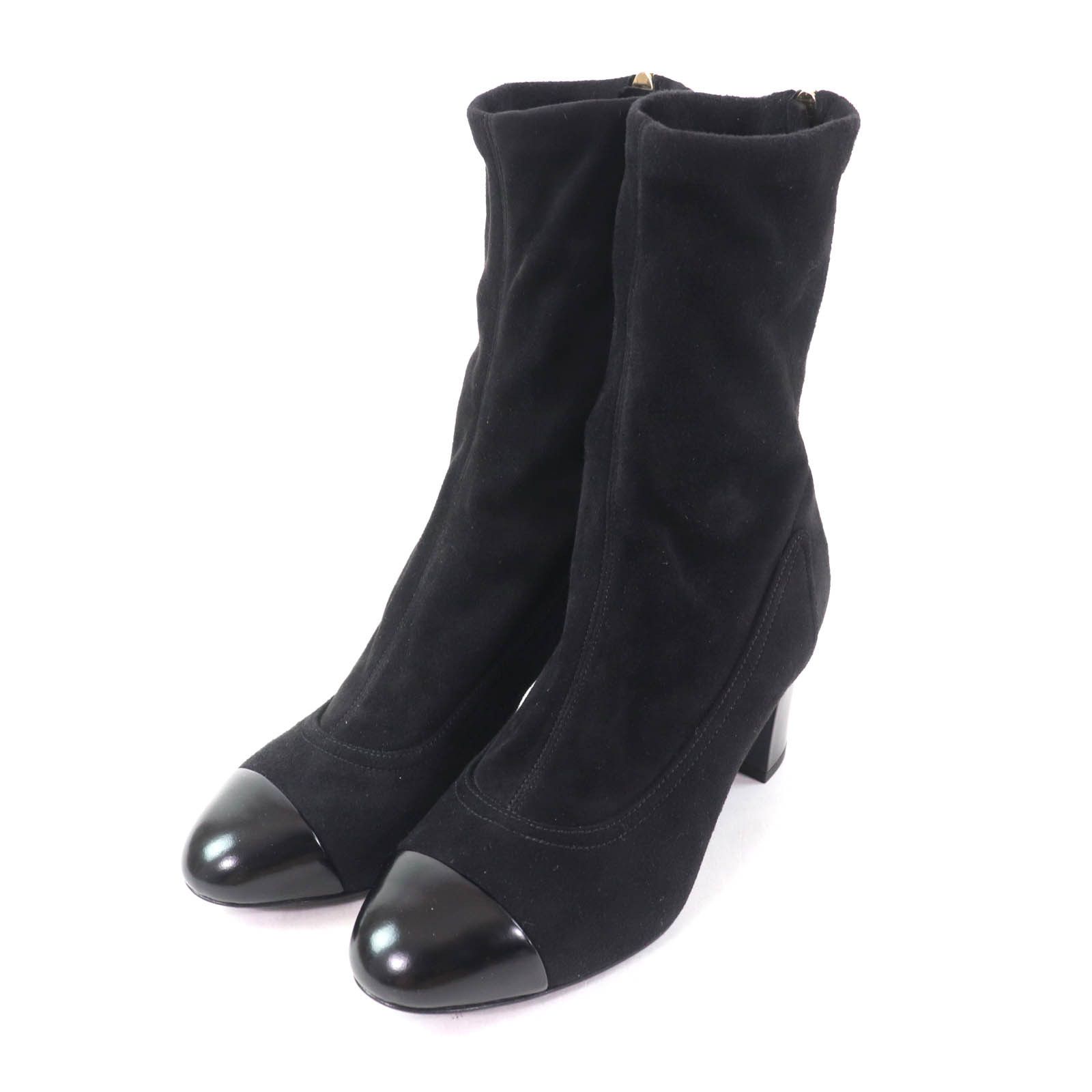 Chanel Chanel Coco Mark Rhinestone Suede Boots Suede Shoes G35000 in Black, Women's