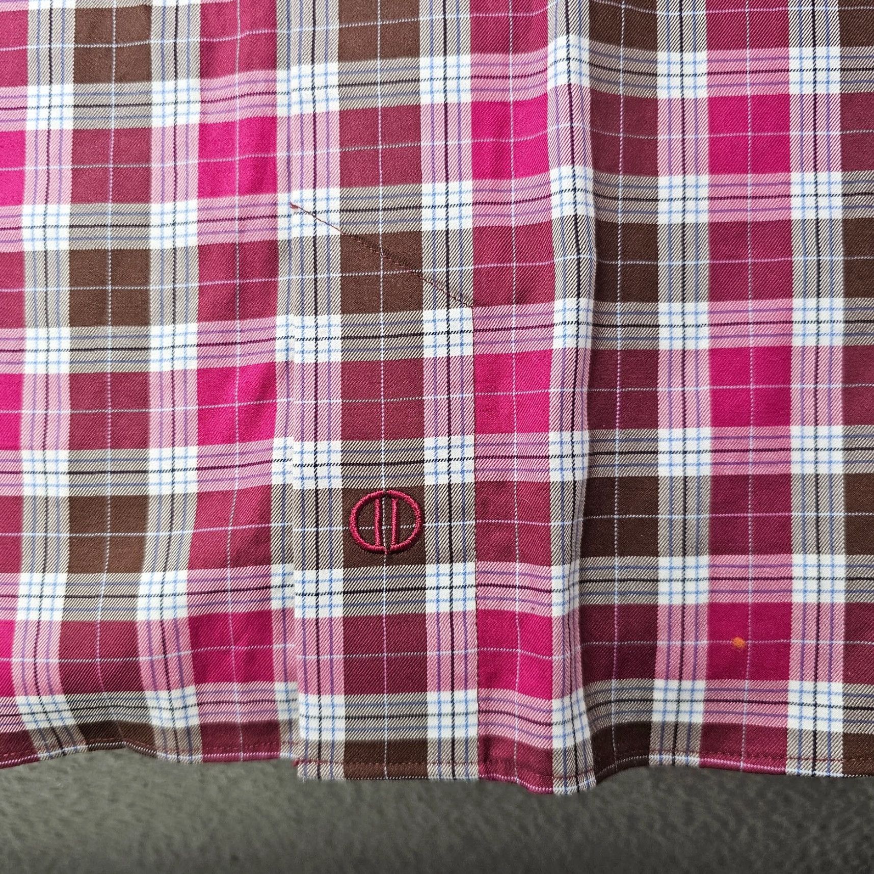 David Donahue David Donahue Dress Shirt Mens Large Brown Pink Check Woven Cotton Long Sleeve Size 42R - 5 Thumbnail