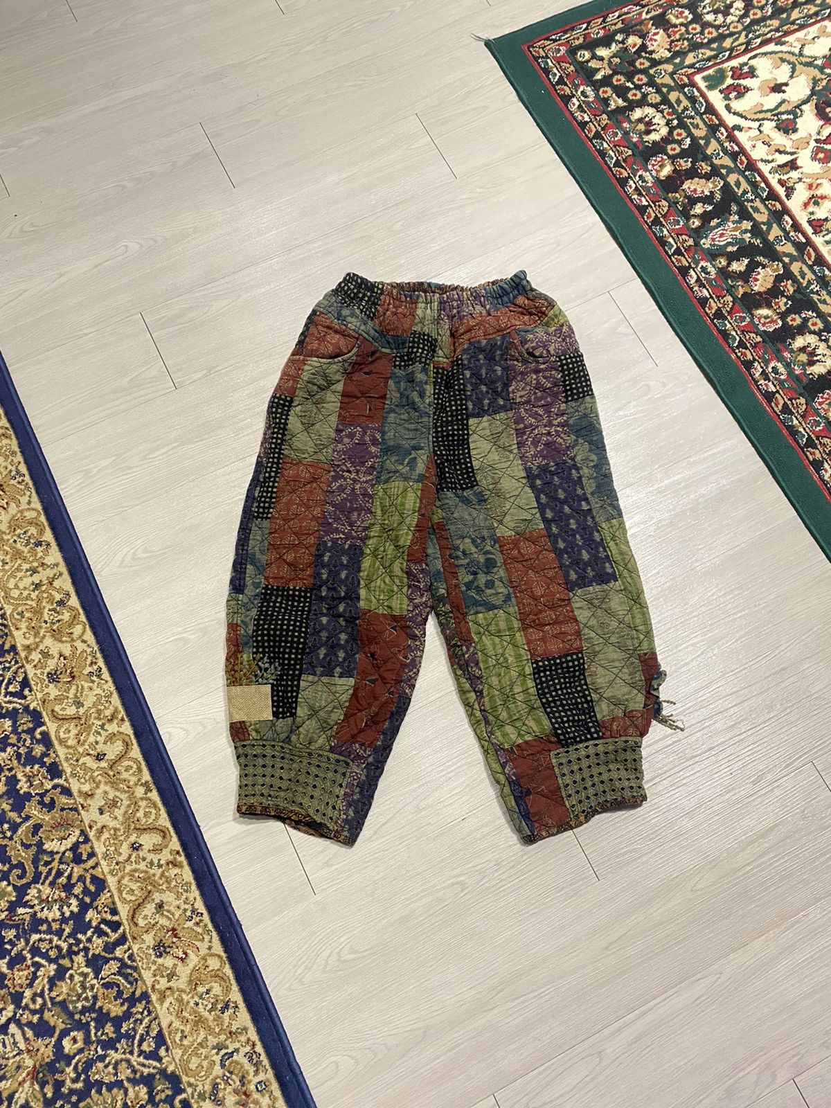 image of Avant Garde x Vintage Boho Hippie Patchwork Baggy Stretch Waist Pants, Men's (Size 26)