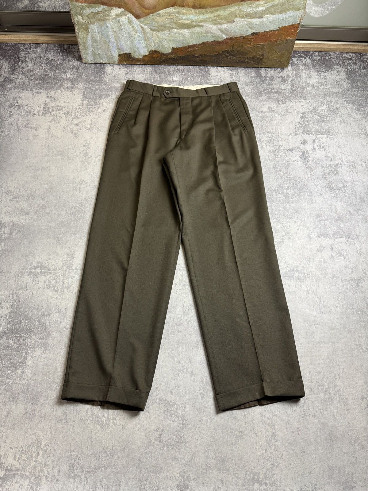90s Yves Saint Lauren YSL Wool Classic Wide Leg Suit Pants - Bottoms