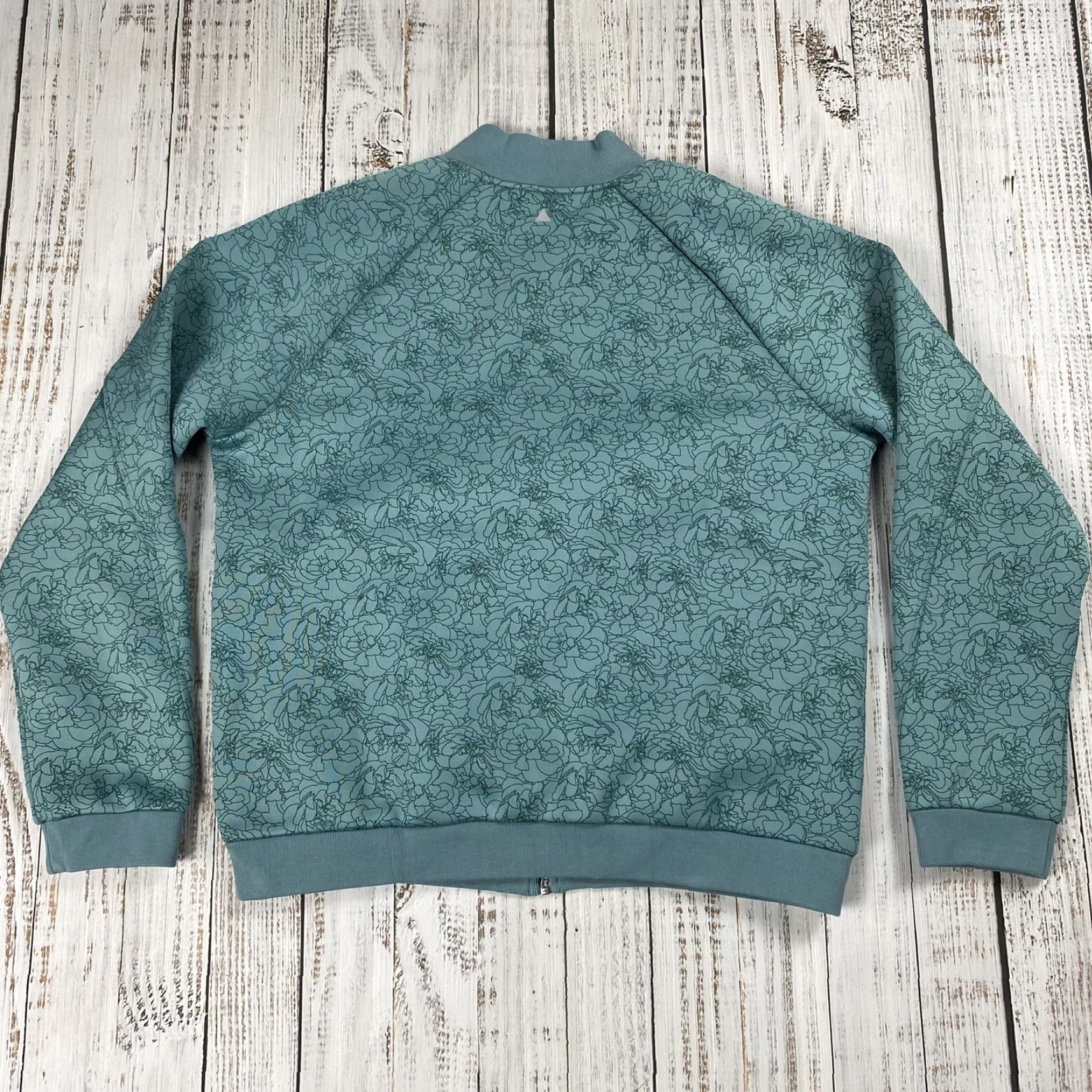 Vintage BALANCE ATHLETICA Bomber Jacket Shirt Women L Floral Teal Zip Front Workwear Size L / US 10 / IT 46 - 6 Thumbnail