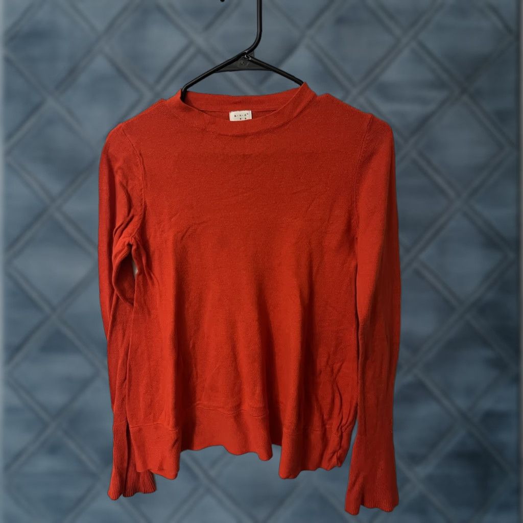 Vintage A New Day Women's Red Orange Crew-Neck Long-Sleeve Shirt Size S Blouse Basic Adult Womens Safety: Clean, Pre-owned, Regular Fit, Machine Washable Size S / US 4 / IT 40 - 1 Thumbnail
