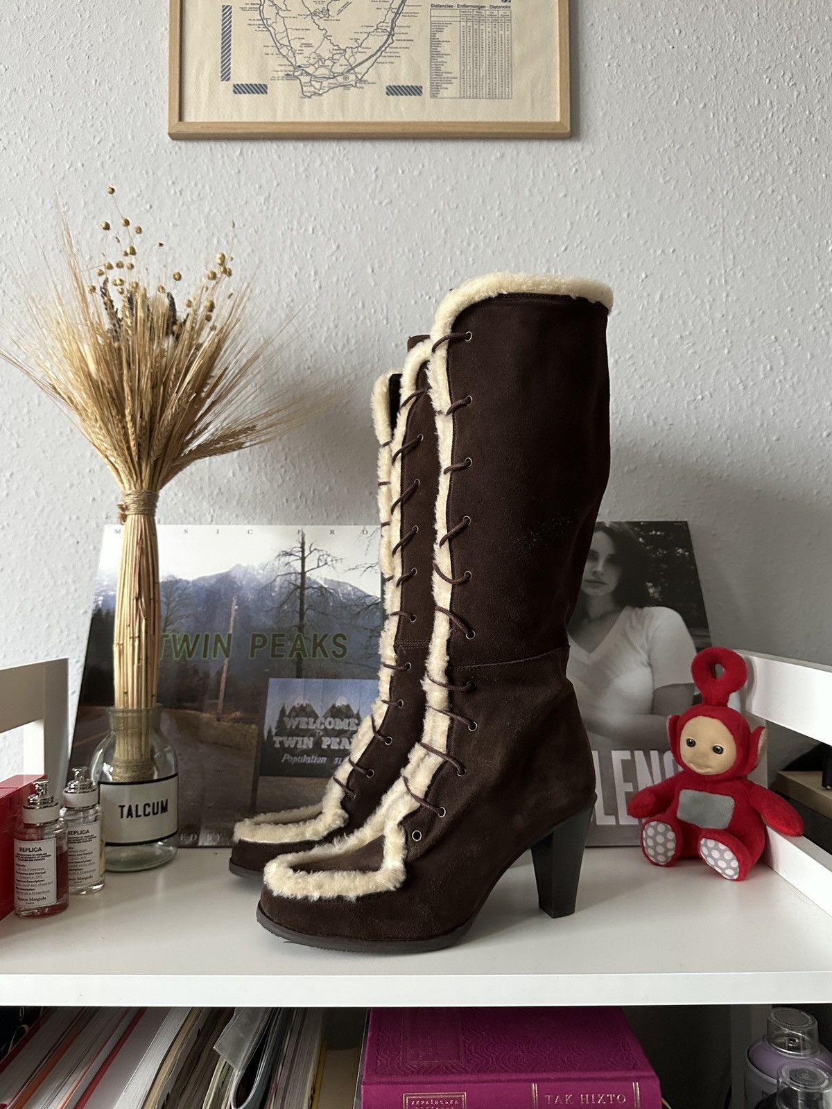 20471120 × If Six Was Nine Vintage Suede Fur Lace Up Boots Heels y2k Bratz Size US 7 / IT 37 - 1 Thumbnail