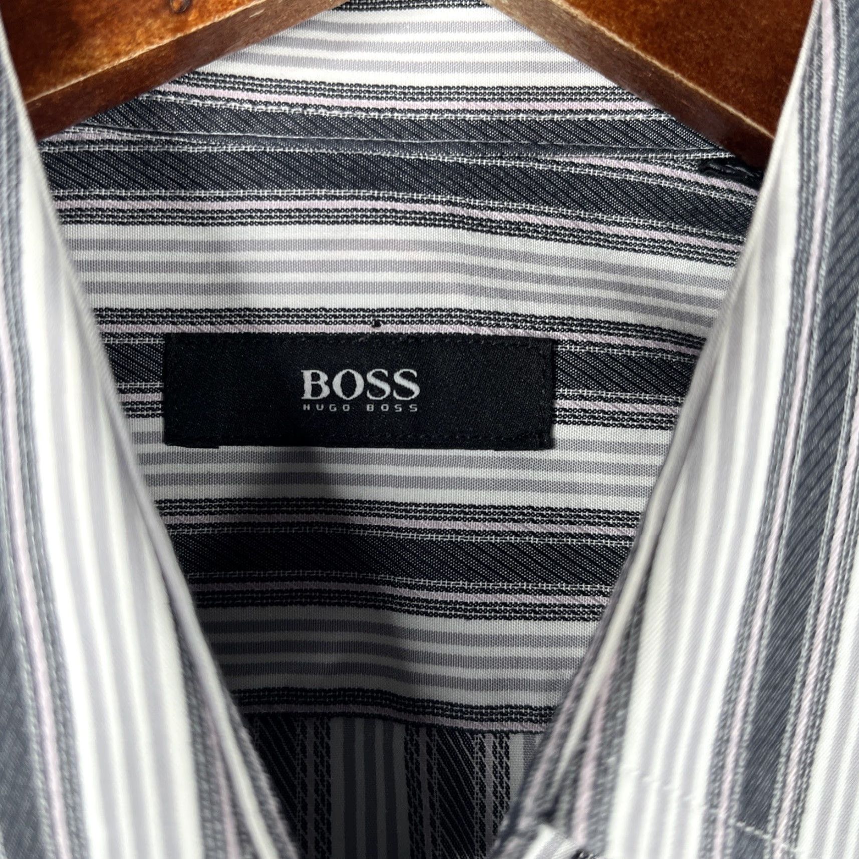 Hugo Boss Hugo Boss Shirt Navy Gray Striped Mens 15.5 32/33 Button Up Long Sleeve Mens Size US L / EU 52-54 / 3 - 4 Thumbnail