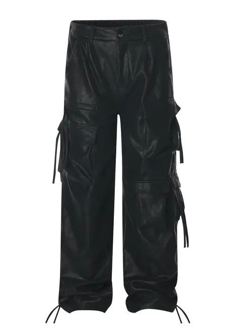 VIBE Faux Leather Black Cargo Denim Jeans Size US 30 / EU 46 - 5 Thumbnail