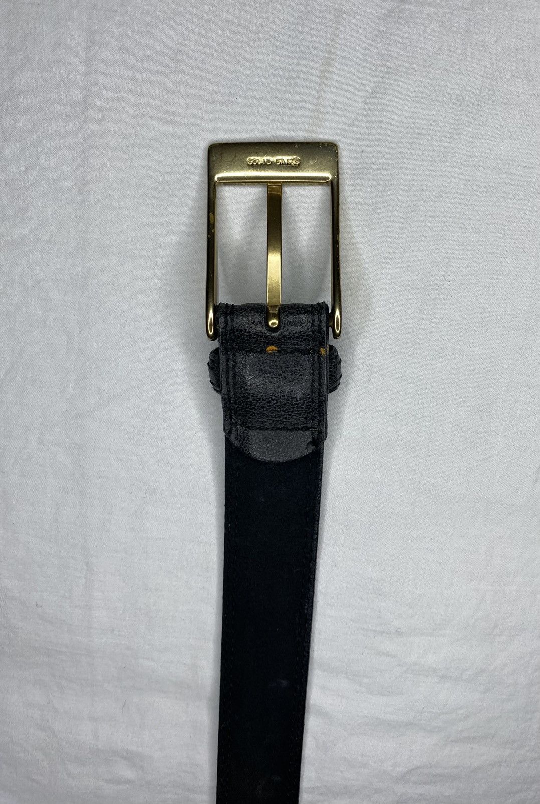 Leather Black Genuine Italian Leather Belt Solid Brass Buckle 40/100 Size 40 - 2 Thumbnail