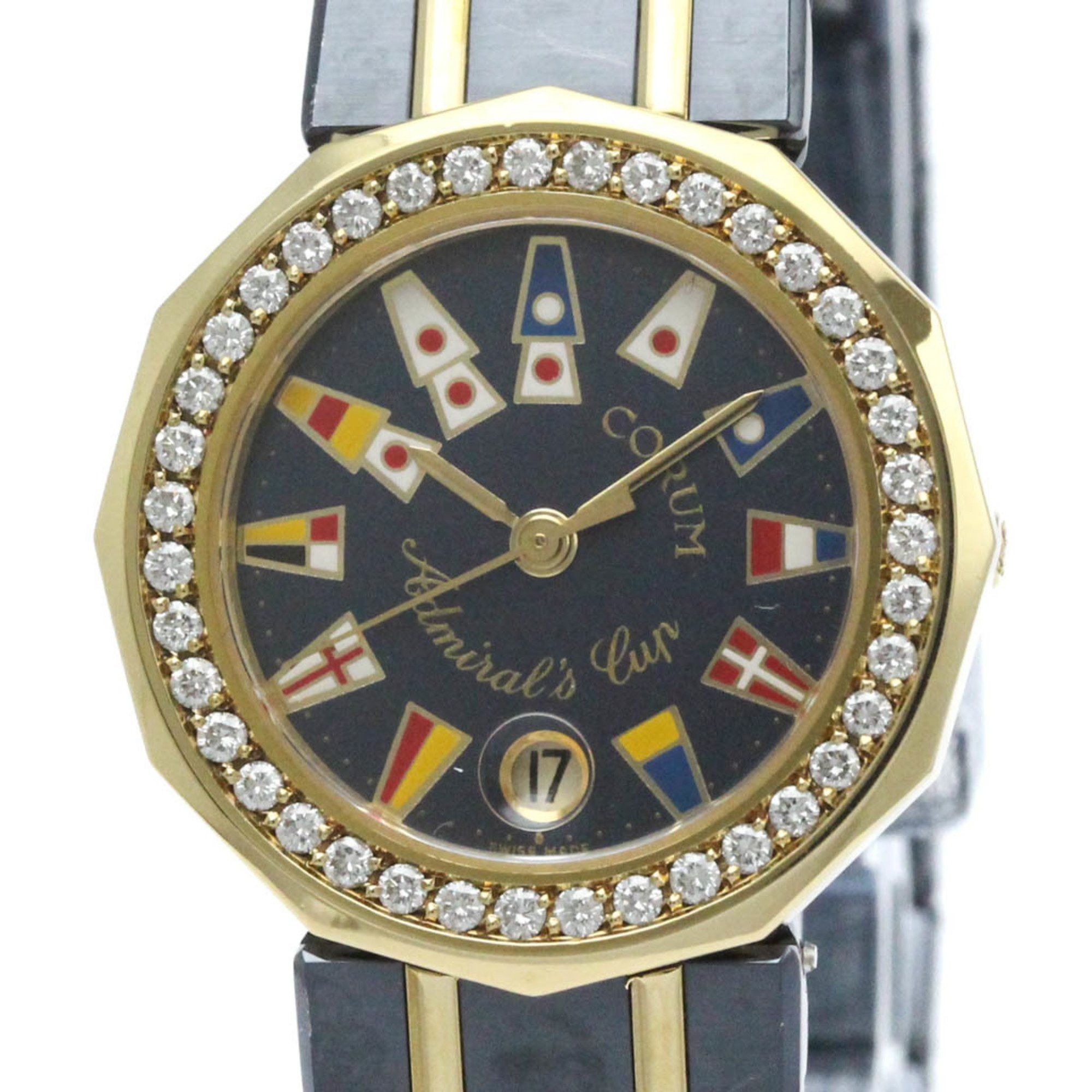 image of Polished Corum Admirals Cup Diamond 18K Gold Steel Watch 39.912.33 Bf567366 in Blue, Women's