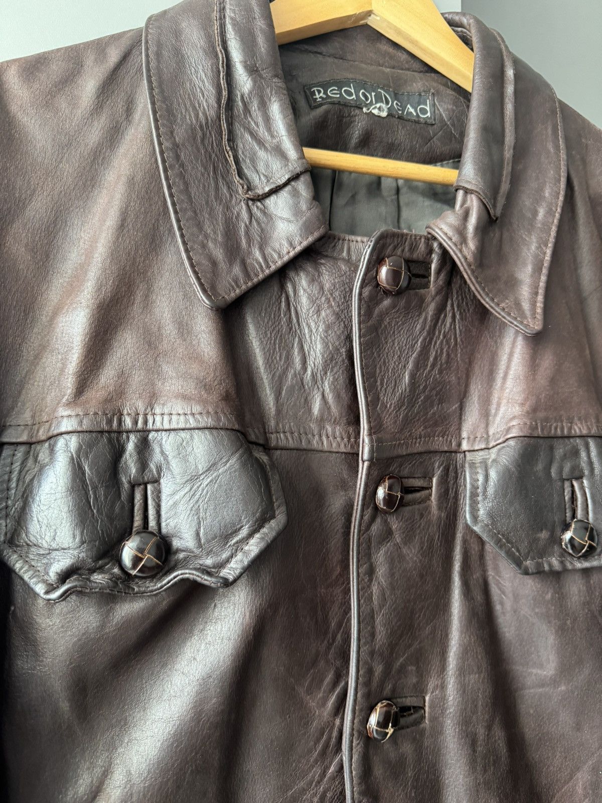Hysteric Glamour Vintage Avant-Garde Brown/Burgundy Leather Jacket Y2K Punk Size US L / EU 52-54 / 3 - 3 Thumbnail