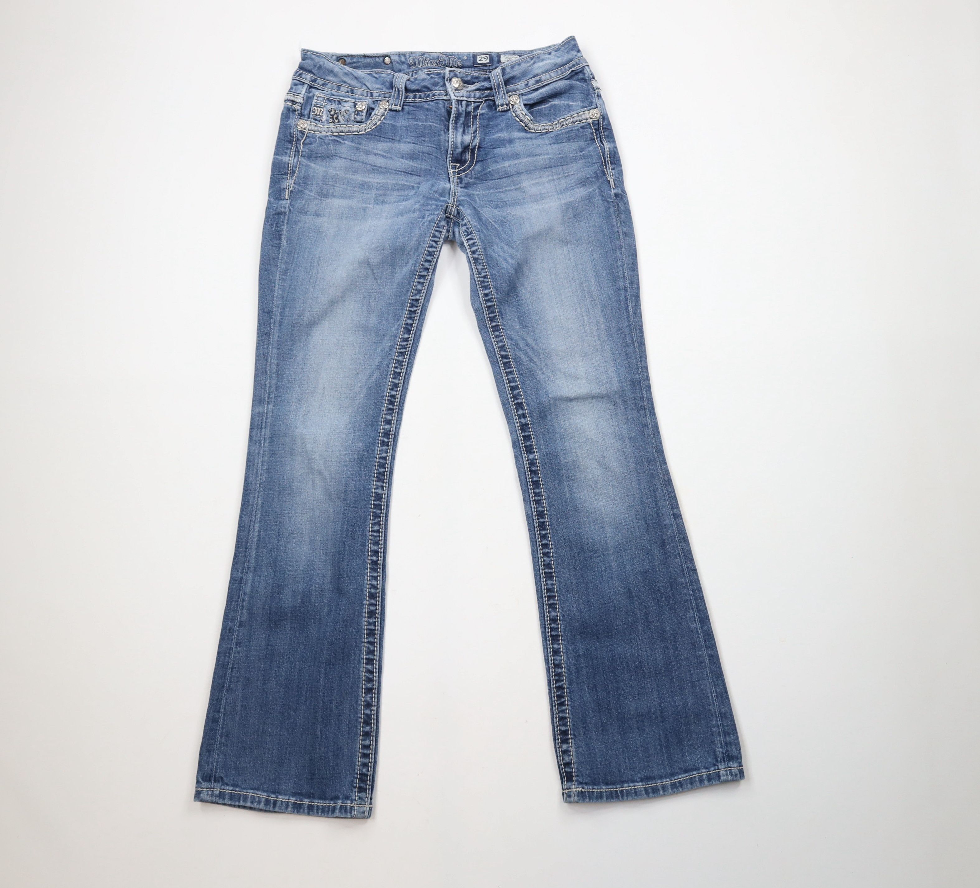 Miss Me × Vintage Miss Me Thick Stitch Sequin Flared Bootcut Denim Jeans Size 29" - 1 Thumbnail