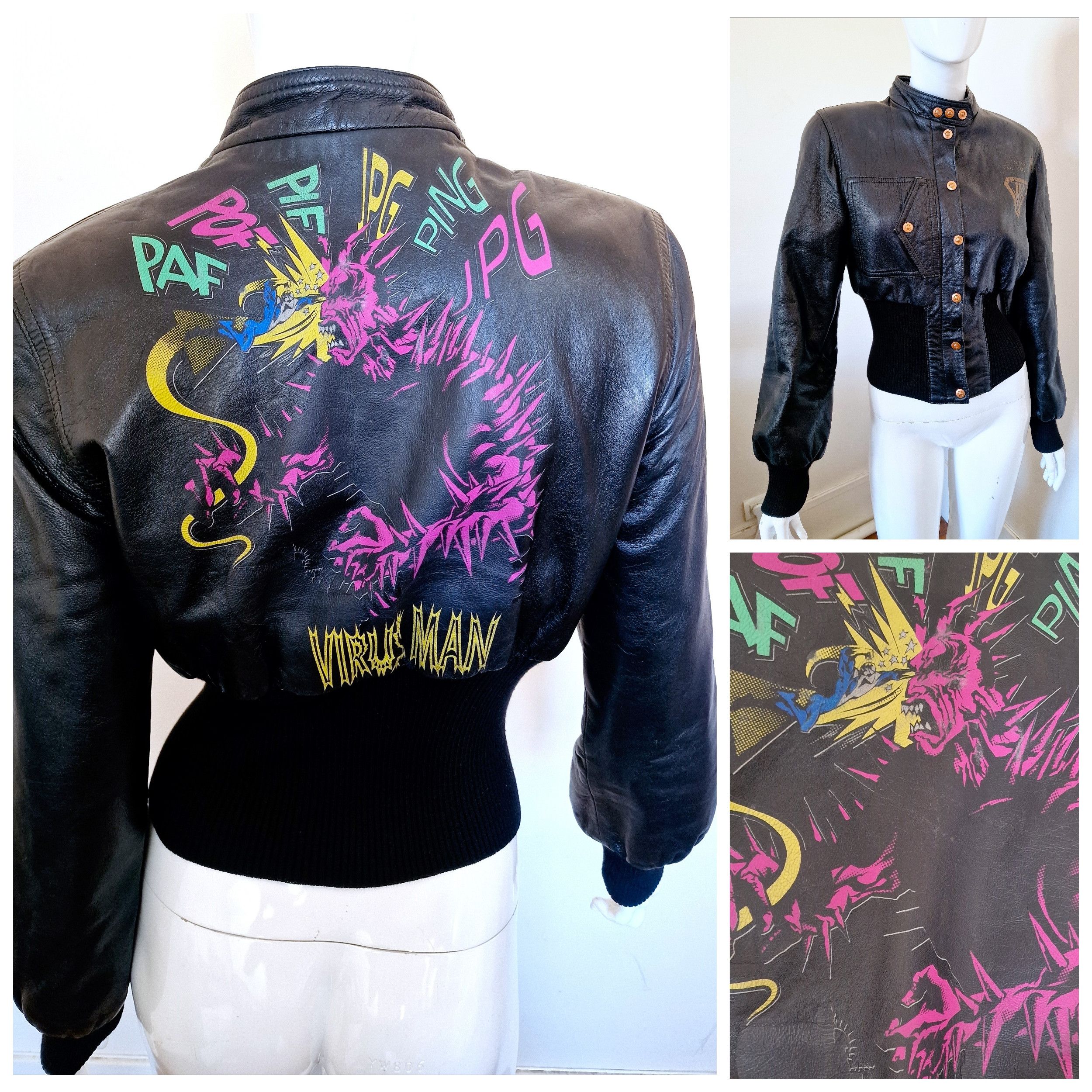 Jean Paul Gaultier F/W 1995 Virus Leather XS Small Jacket