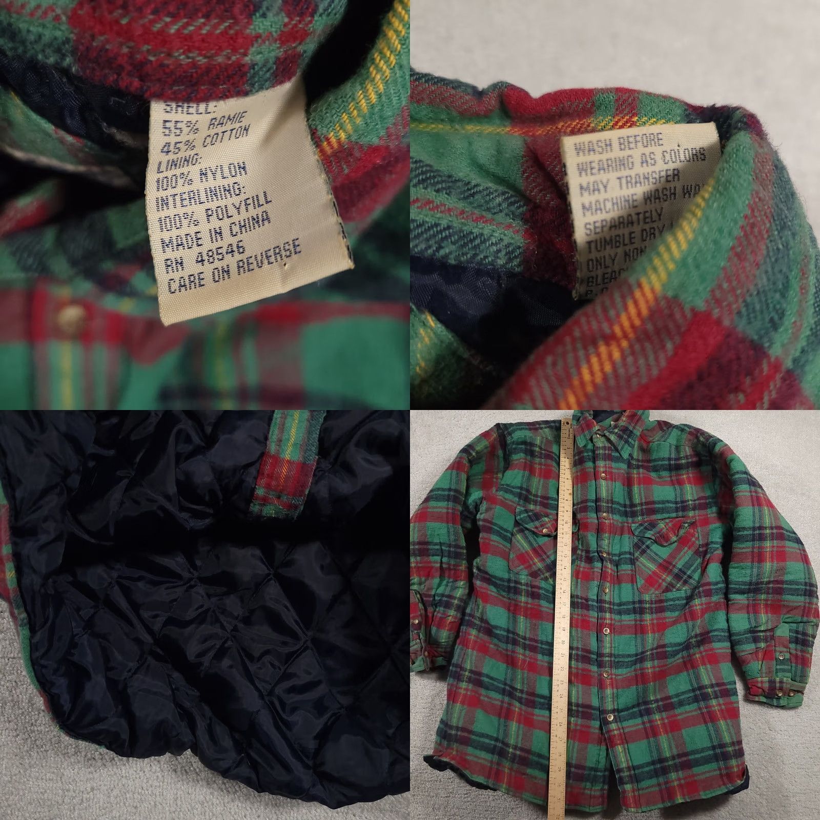 Vintage Sports Afield Shirt Mens Tall Large Green Red Plaid Flannel Quilted Lined Jacket Size US L / EU 52-54 / 3 - 8 Thumbnail