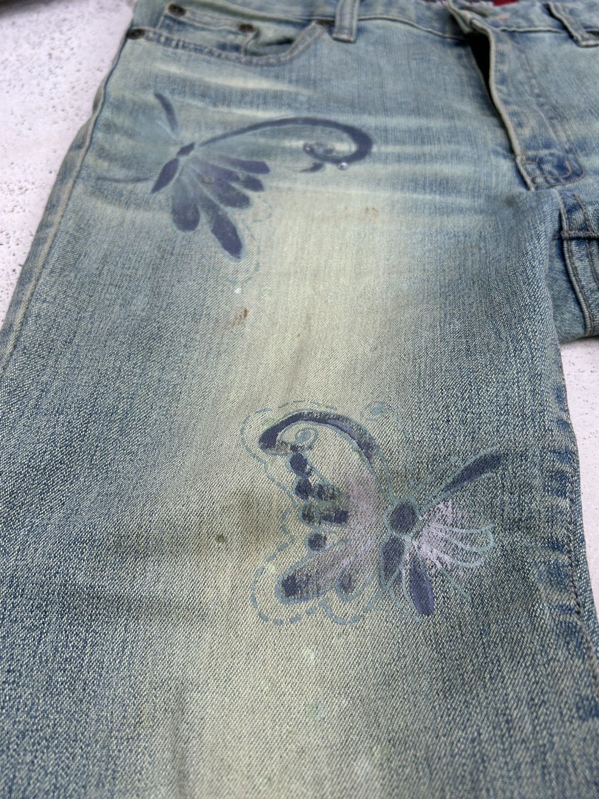 GOSTAR DE FUGA × Japanese Brand Interlow Unisex Jean Flare Mud Light Art Butterfly Paint Size US 29 - 7 Thumbnail