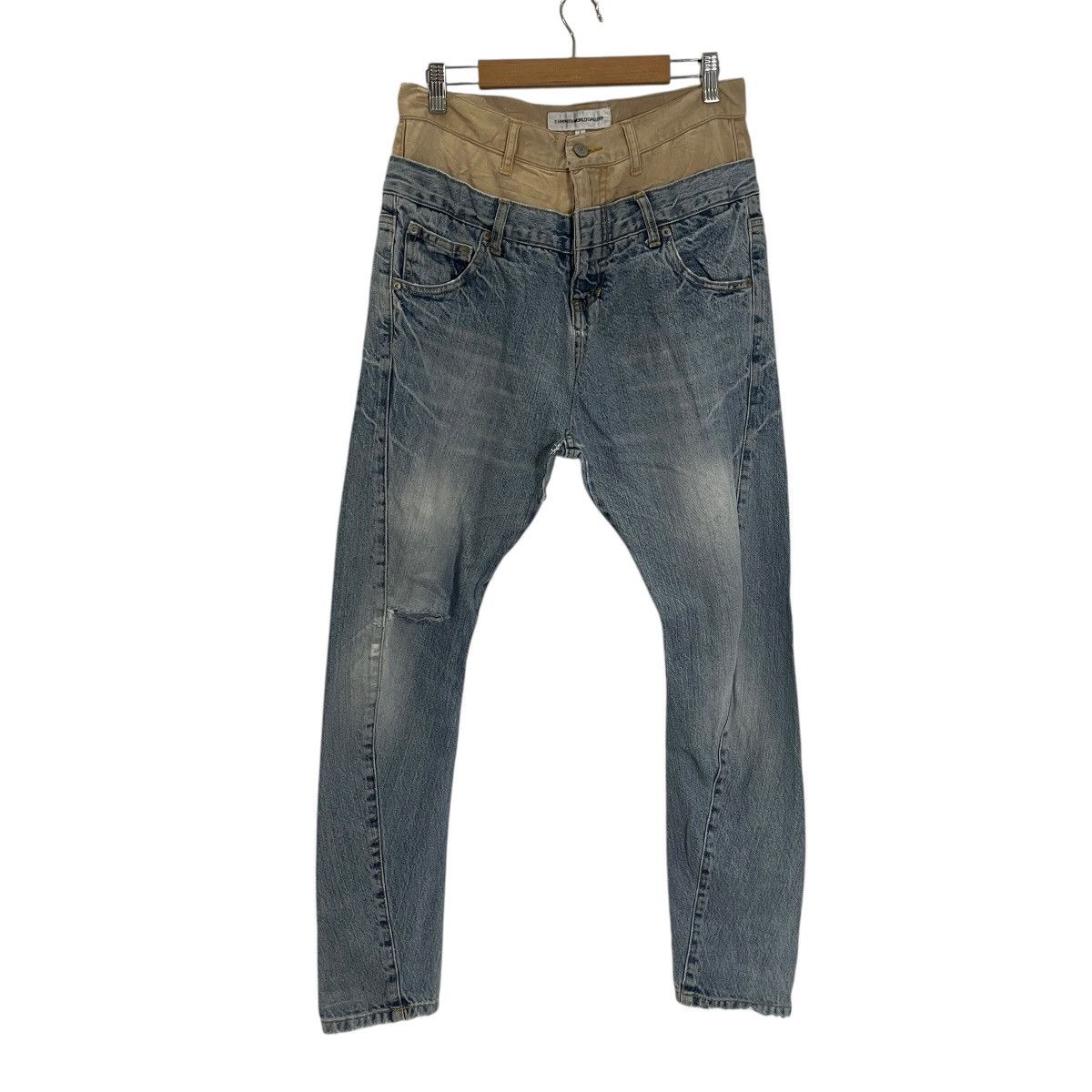 20471120 Vintage Ehyphenwork Gallery Double Waist Distressed Denim Size US 29 - 1 Thumbnail