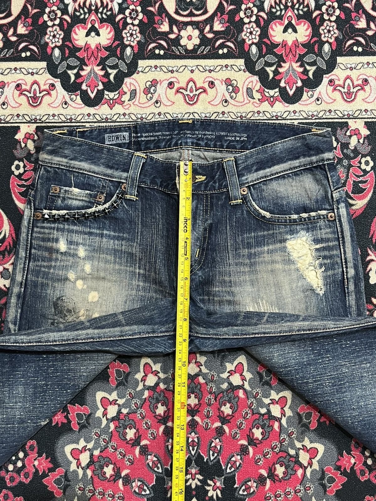 If Six Was Nine Edwin 503 Sashiko Pocket Studded Skull Painting Flare Jeans Size 28" / US 6 / IT 42 - 13 Thumbnail