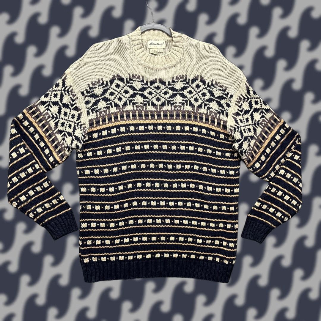 Eddie Bauer Eddie Bauer Sweater Mens XLT Blue Fair Isle Nordic Cotton Knit Crewneck Pullover Size US XL / EU 56 / 4 - 1 Thumbnail