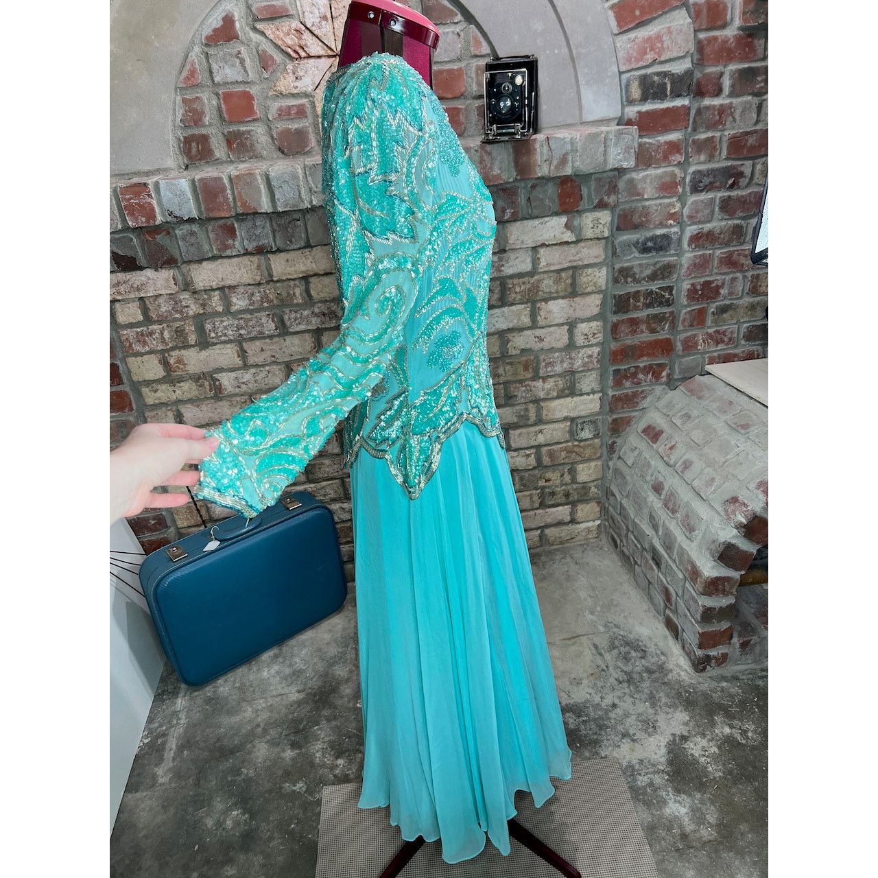 Other dress formal beaded 100% silk swing skirt shoulder pads blue Size M / US 6-8 / IT 42-44 - 10 Thumbnail