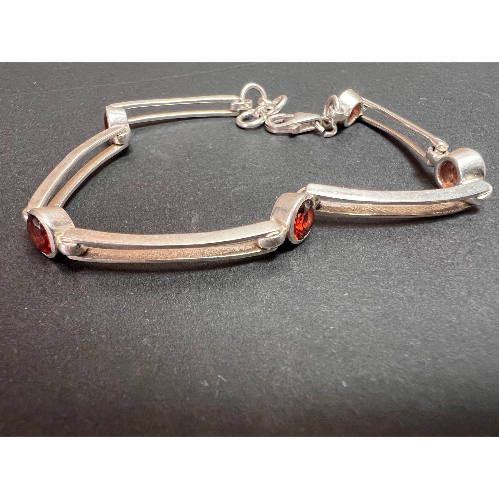 Other NEW sterling silver garnet station link bar bracelet Size ONE SIZE - 7 Thumbnail