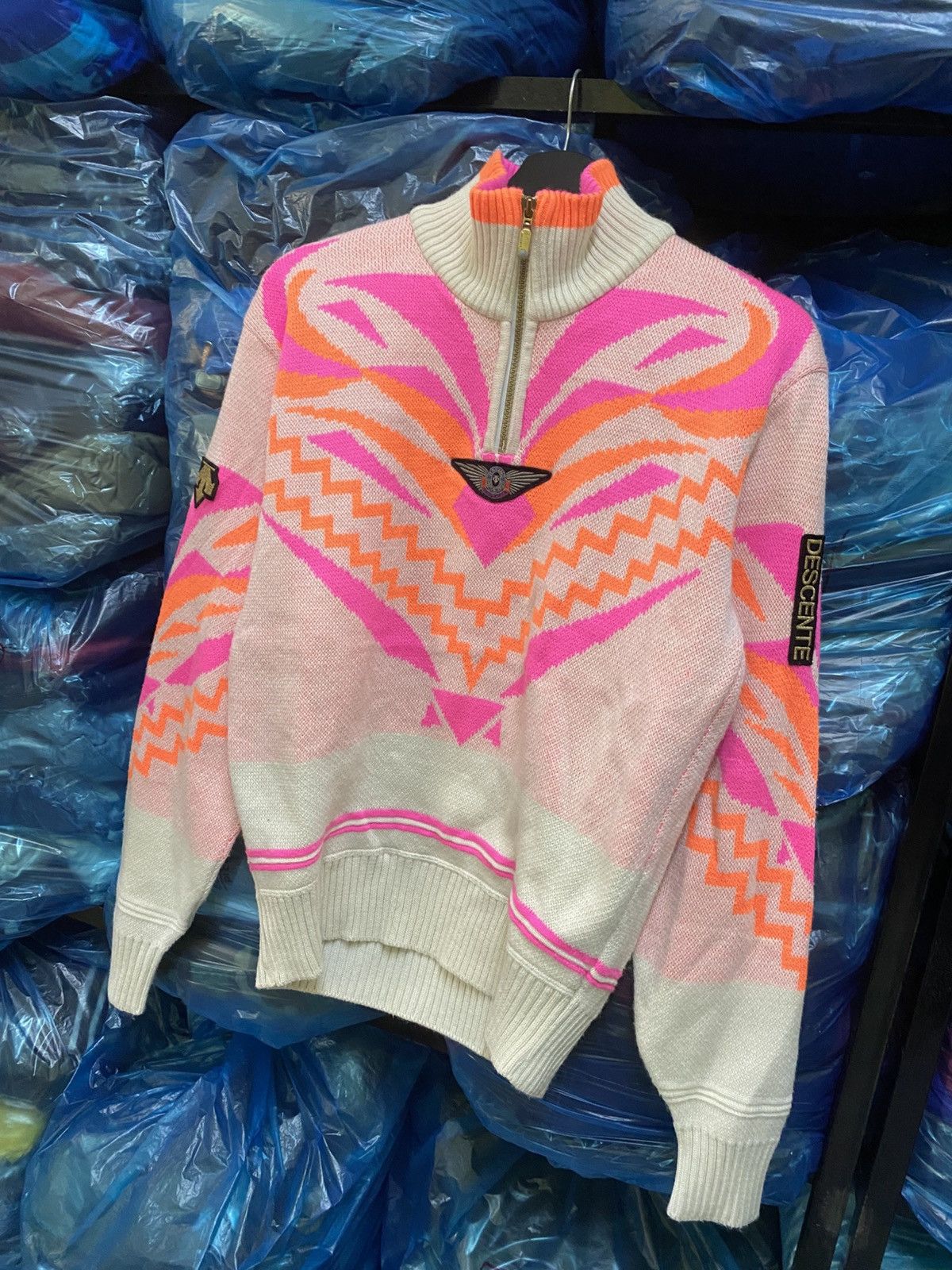 Descente Vintage DESCENTE Racing Knit Sweater 90s Retro Pink Neon Size US M / EU 48-50 / 2 - 2 Thumbnail