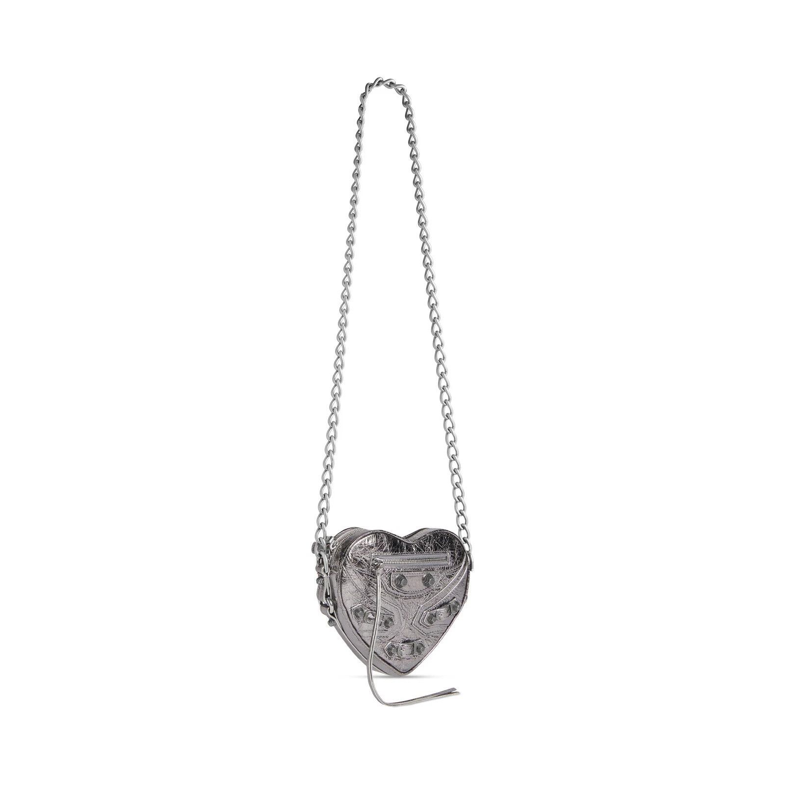 BALENCIAGA Le Cagole Heart Mini Silver Shoulder Bag